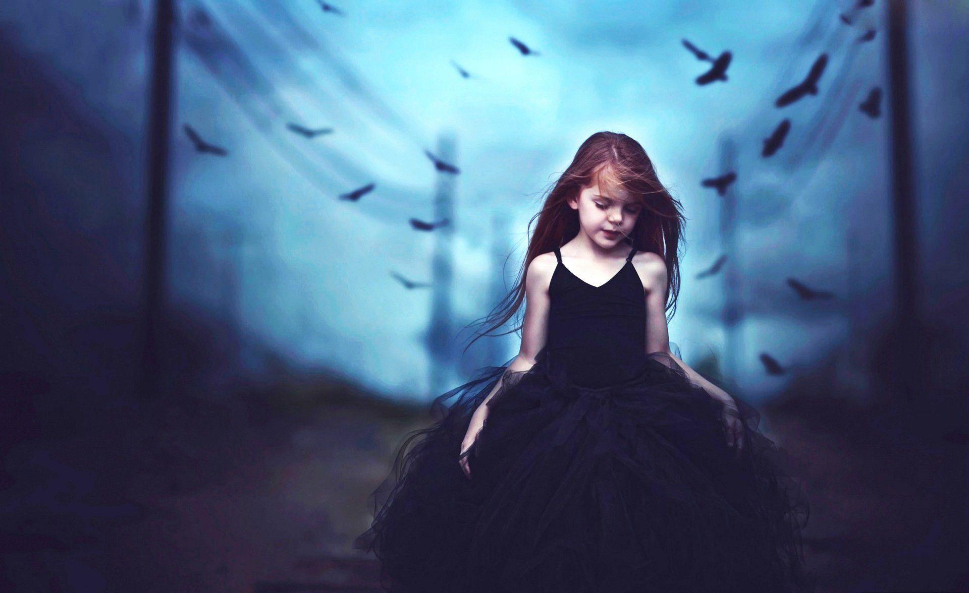 Little Girl in Black Dusk HD Wallpaper