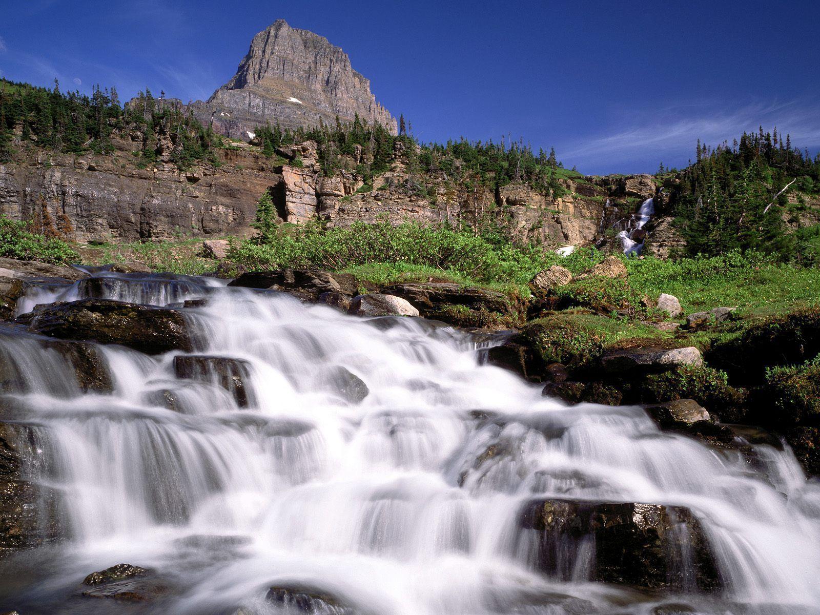 Nature: Mountain Cascade, Glacier National Park, Montana, desktop