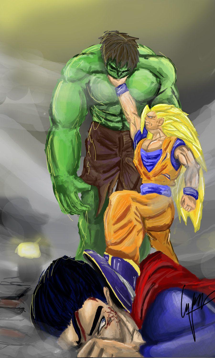 Goku vs Hulk vs Superman. Image