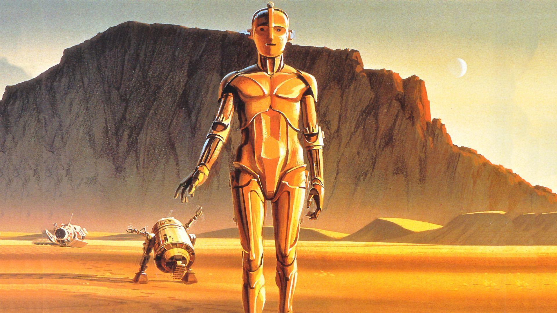 Star Wars R2D2 C 3PO Ralph McQuarrie Wallpaperx1080