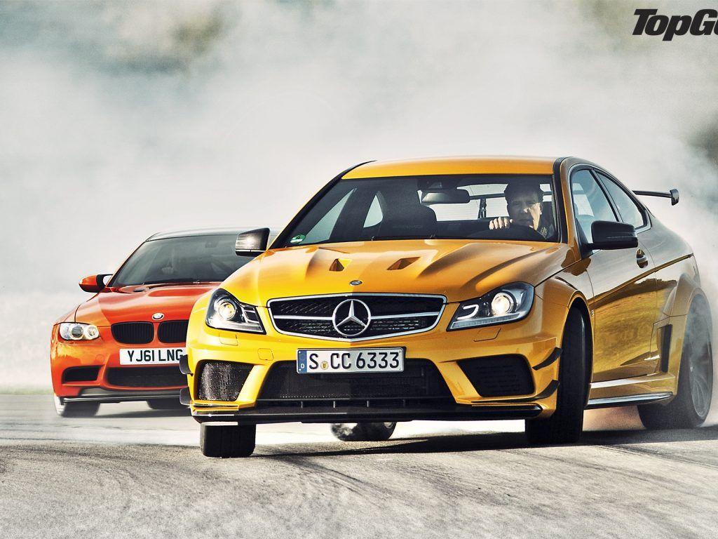 Mercedes Benz C63 AMG Yellow And BMW M3 GTS Red Supercar 4k Wide