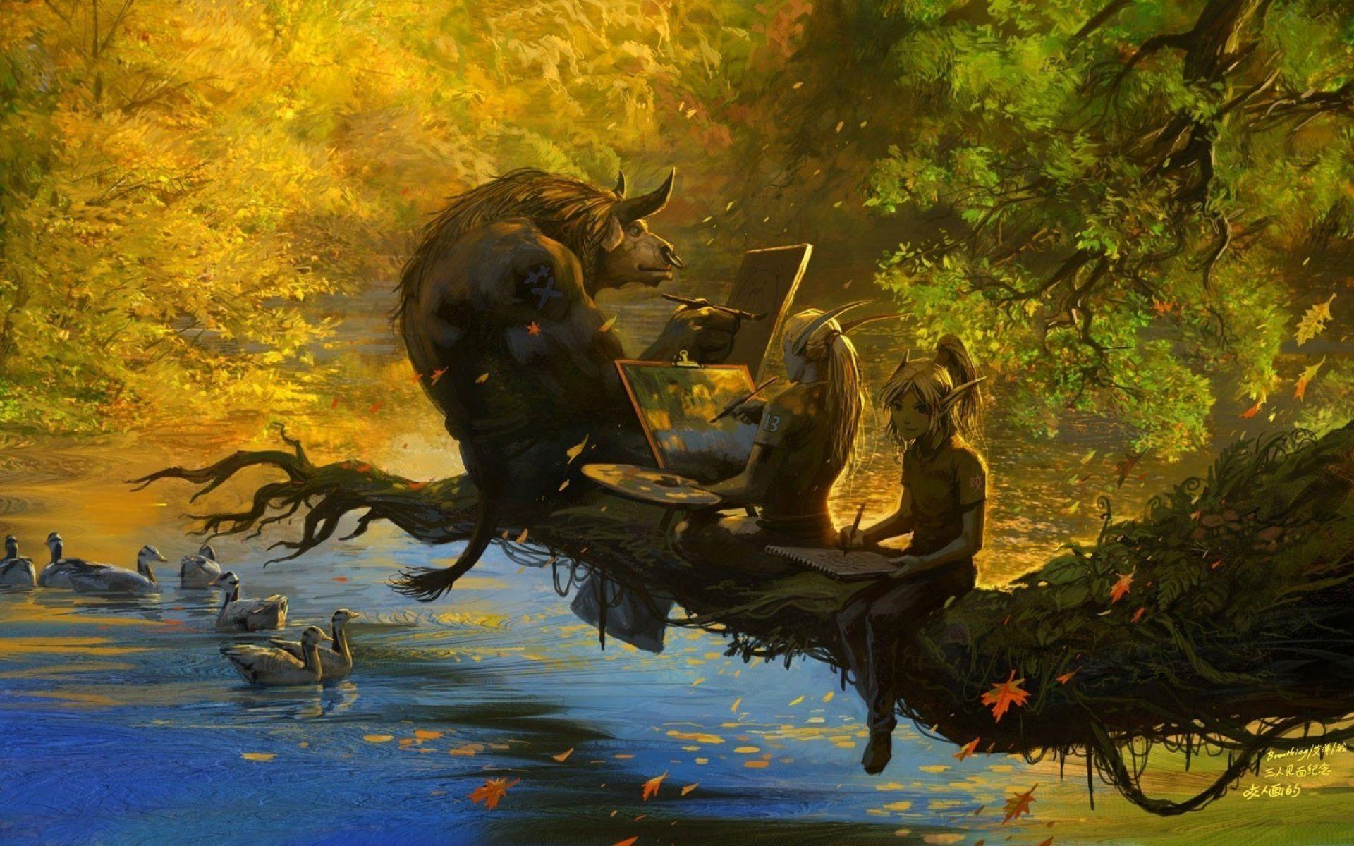 world of warcraft wow autumn leaf lake branch elves tauren paint