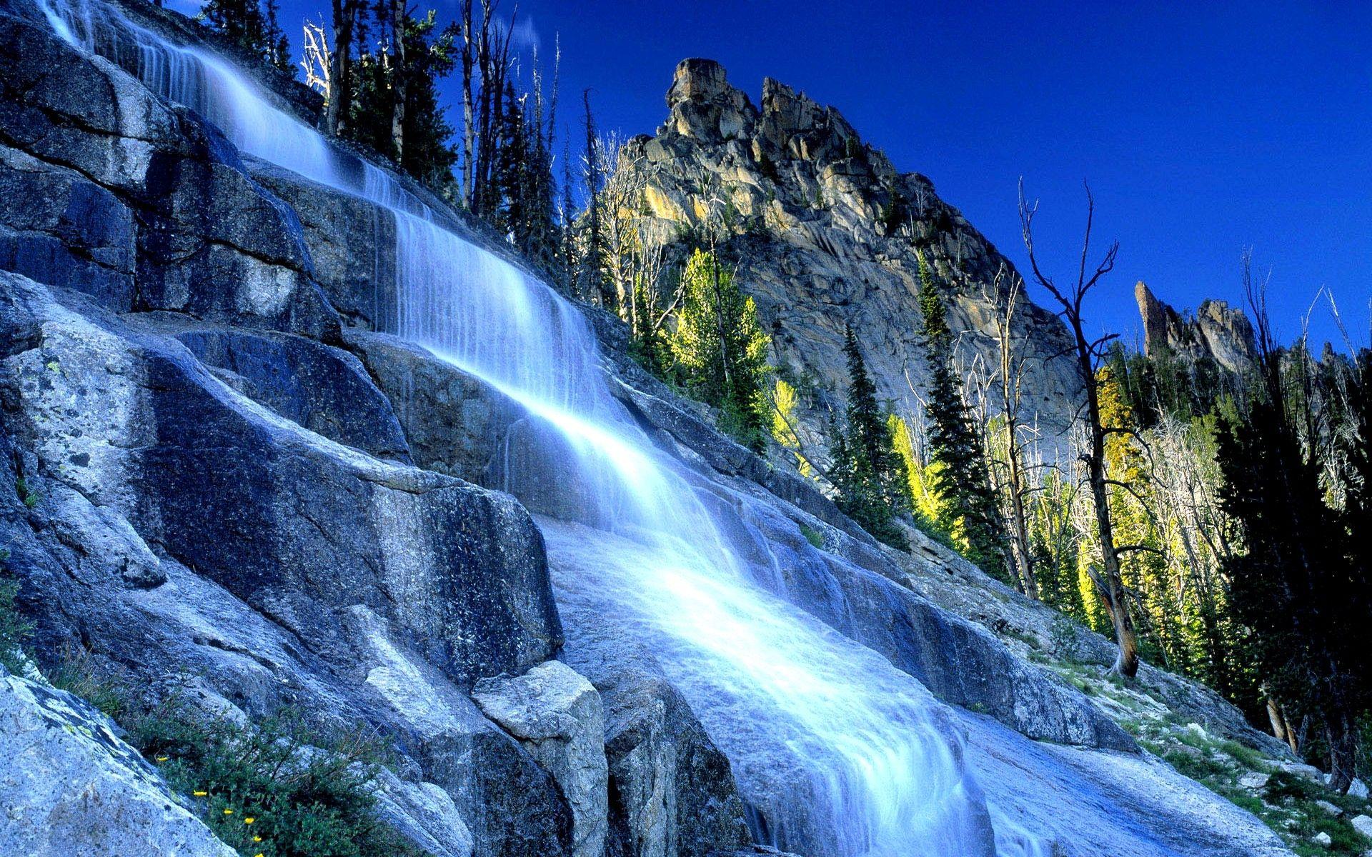 Waterfall: Beautiful Cascade Trees Rock Mountain Live Wallpaper