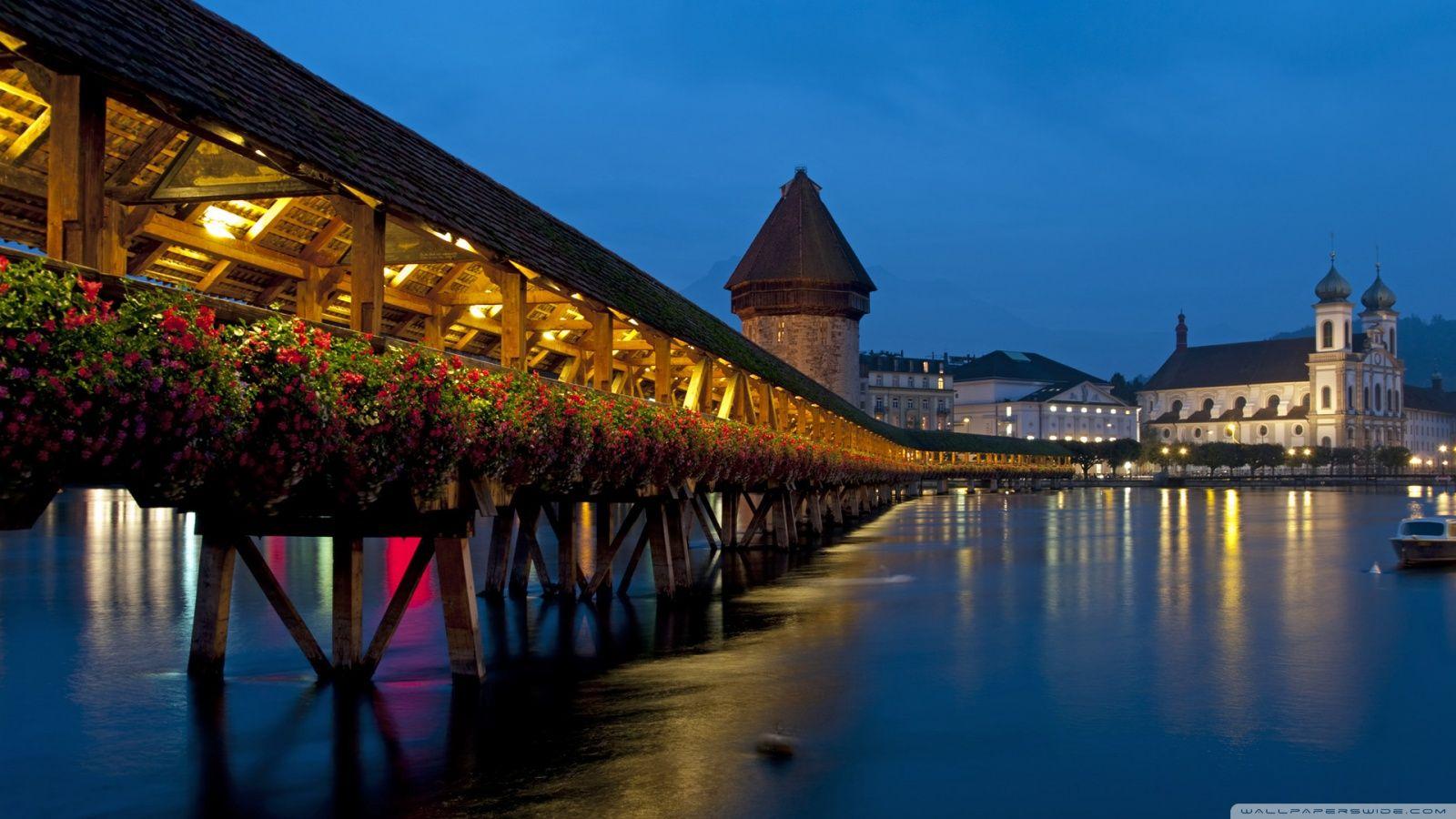 Chapel Bridge, Lucerne, Switzerland HD desktop wallpaper