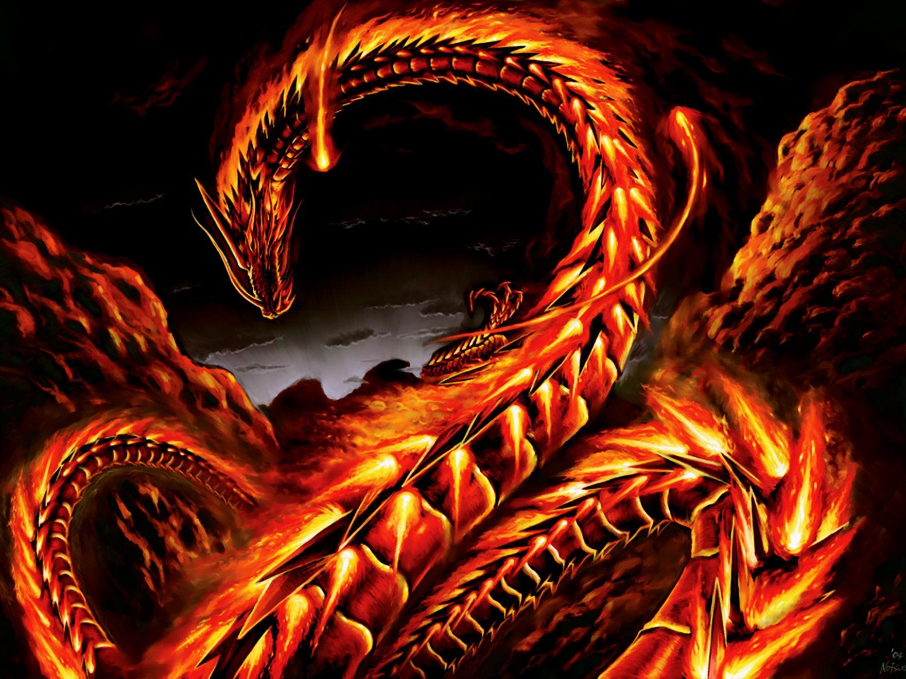Fire snakes. Fantasy Wallpaper. Fire dragon