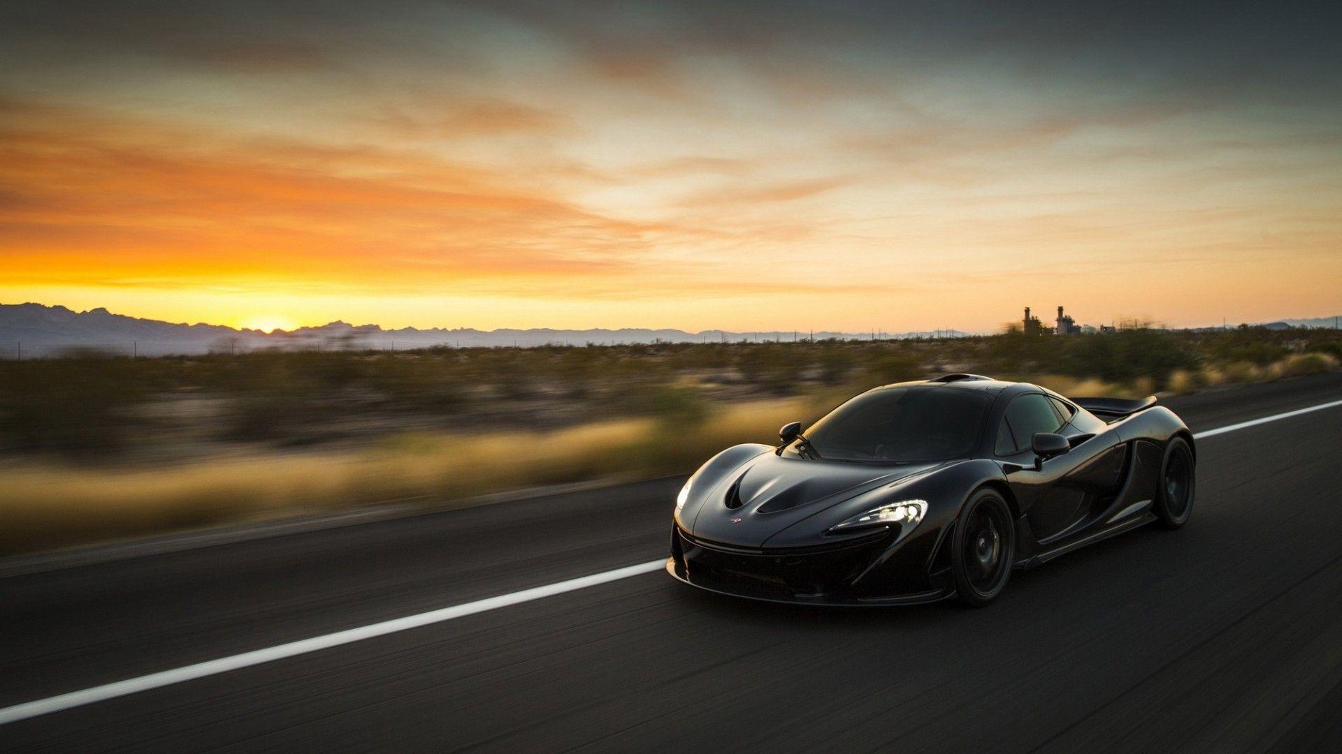 high speed, driving, black, sunset, road, car, McLaren wallpaper