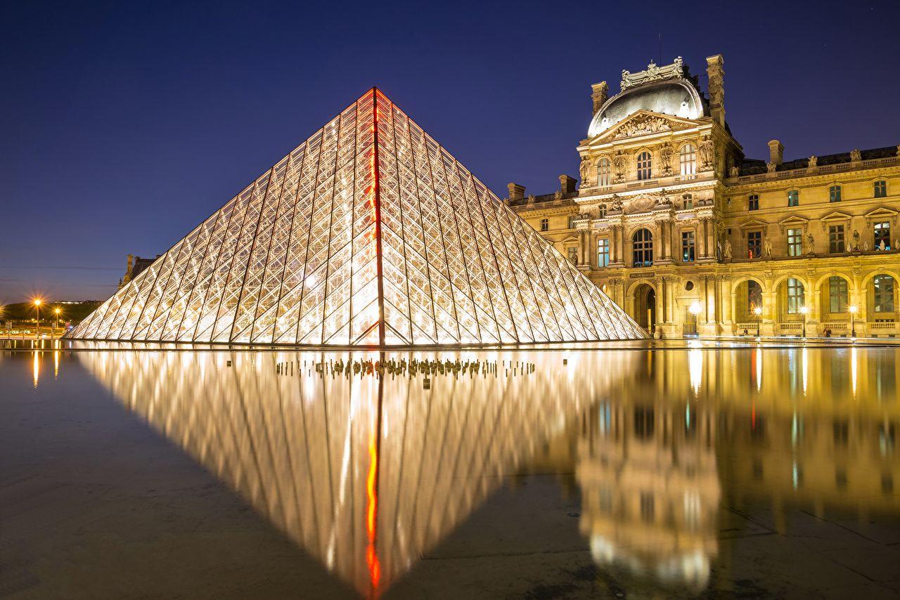 Wallpaper Paris France Museum Louvre museum Pyramid Reflection