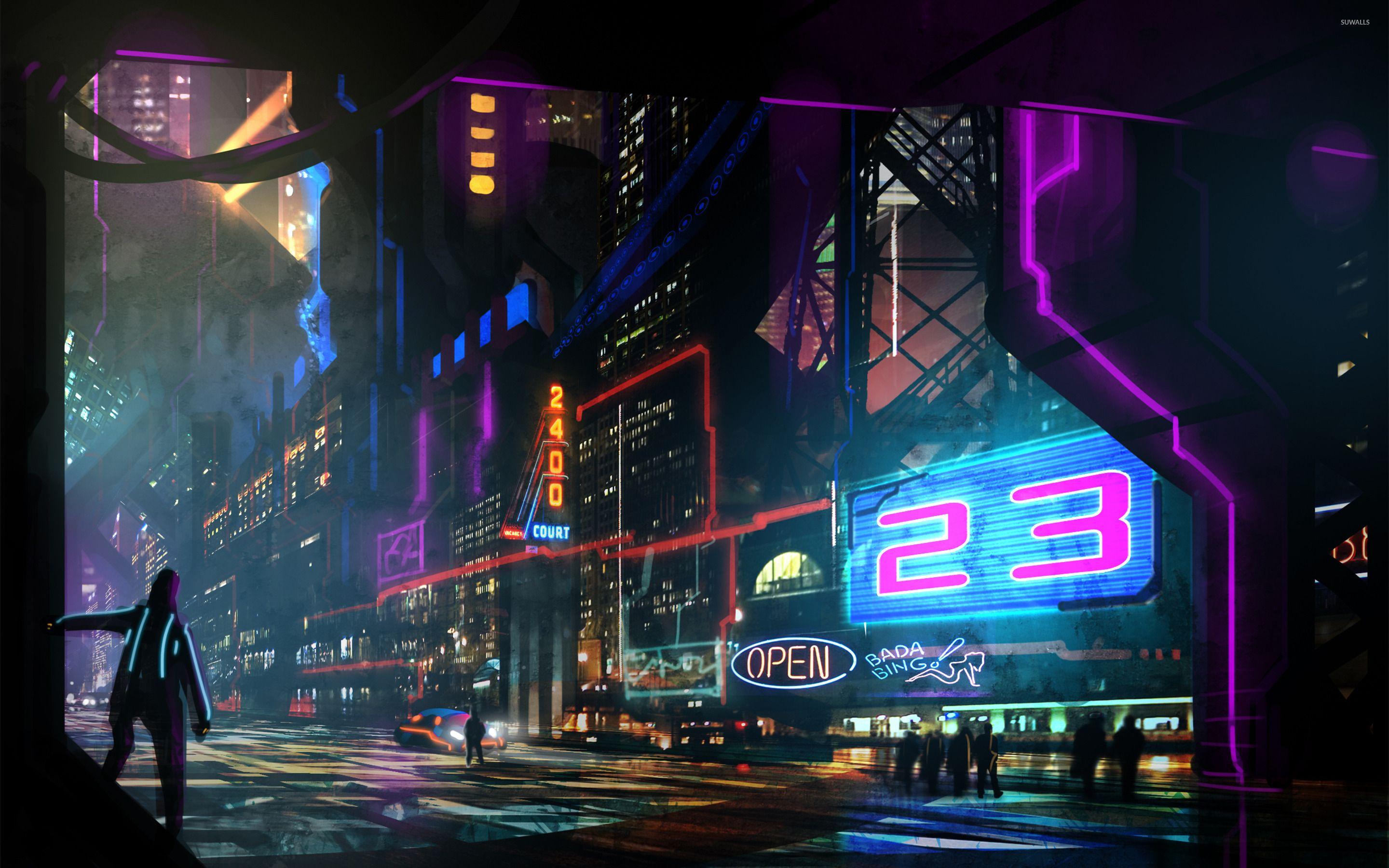 Neon signs in the night wallpaper wallpaper