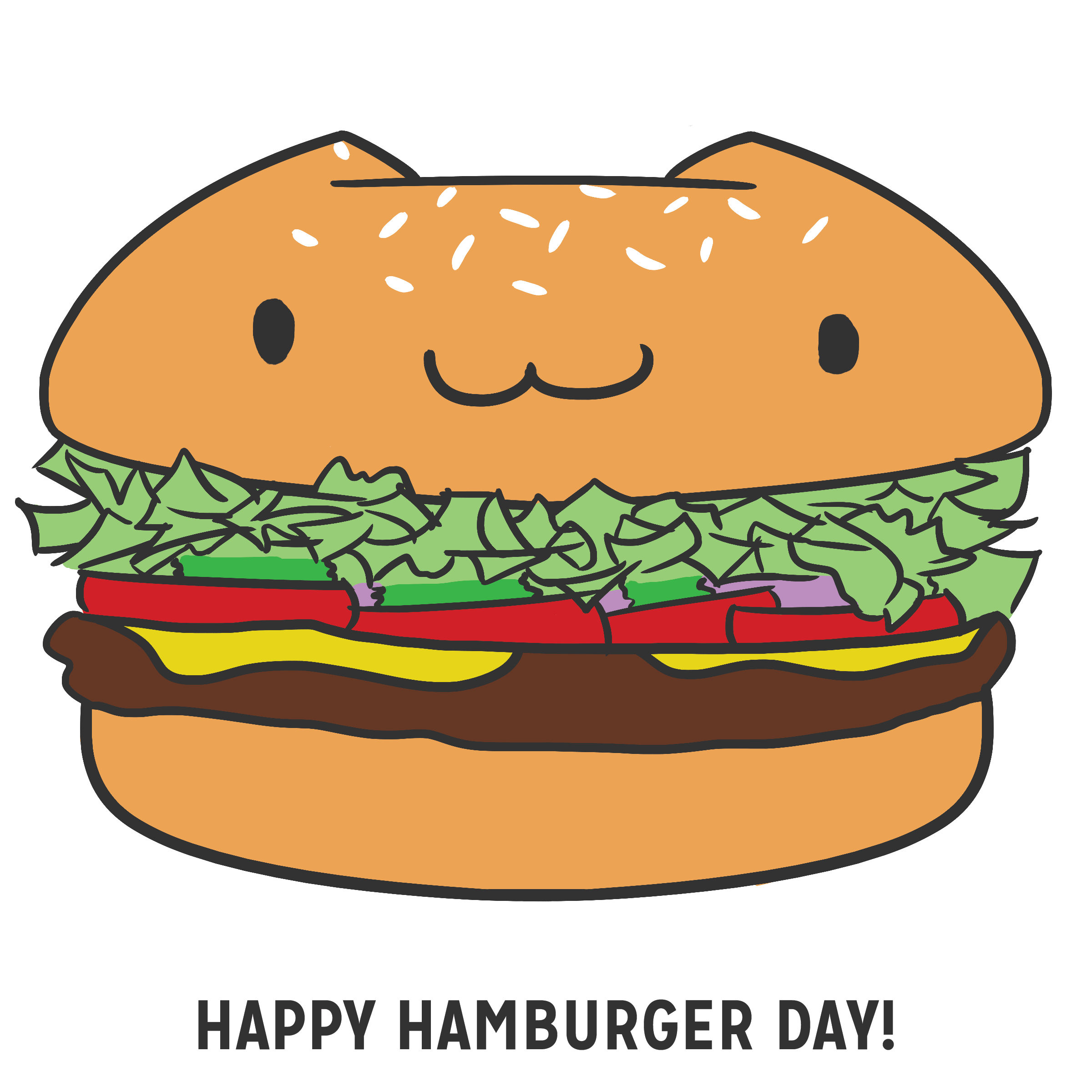 National Hamburger Day. Kawaii doodling. Hamburgers