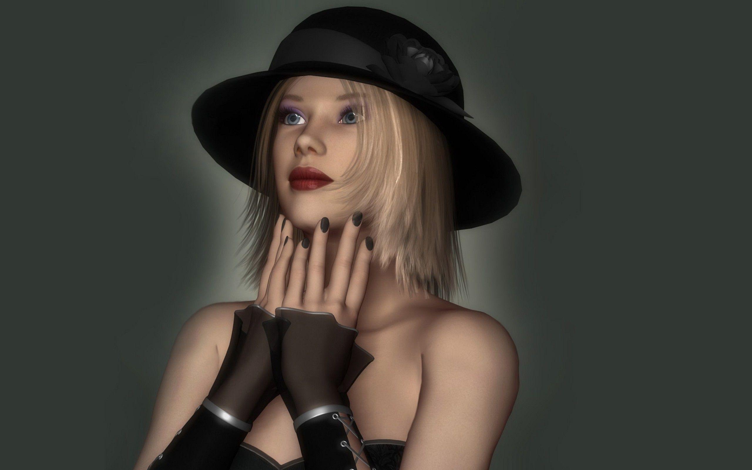 Girl With Black Hat Widescreen Wallpaper. Wide Wallpaper.NET