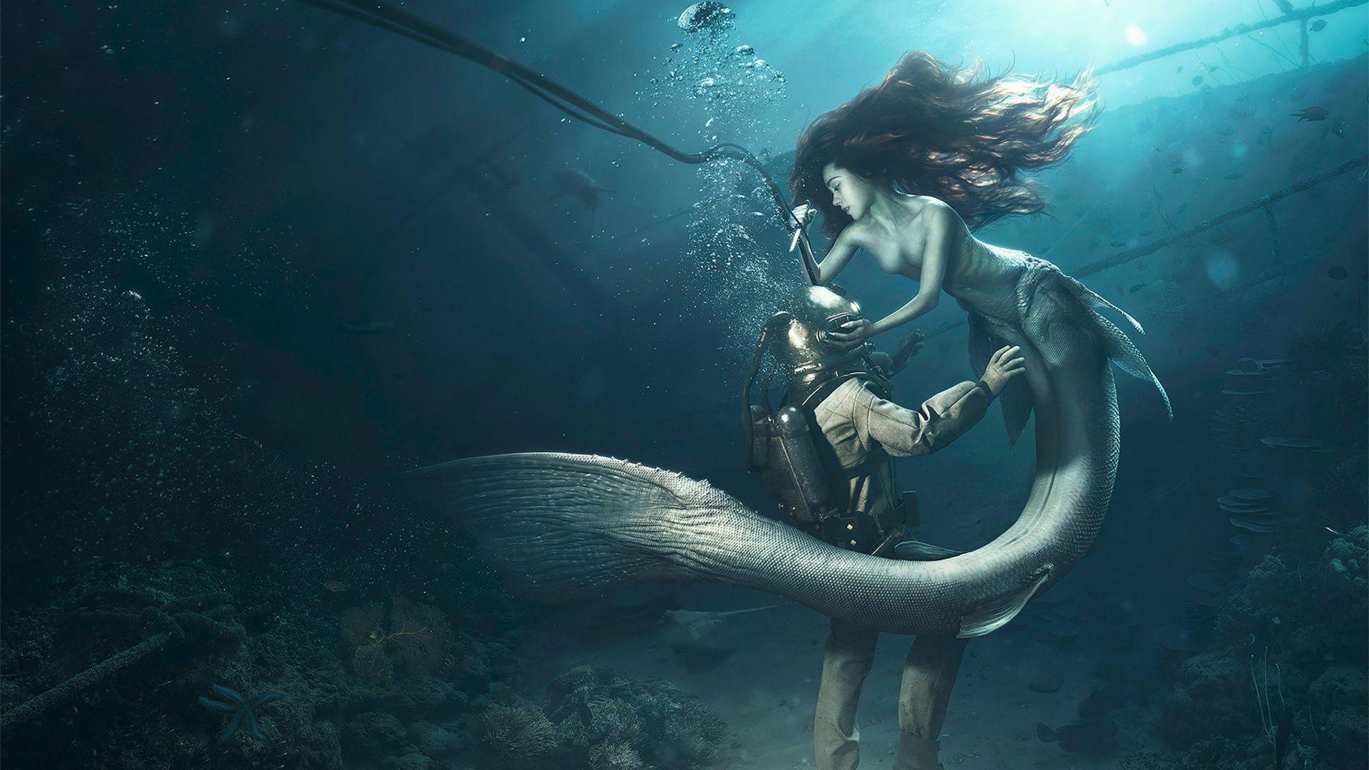 Diver and the Mermaid Wallpaper in jpg format for free download