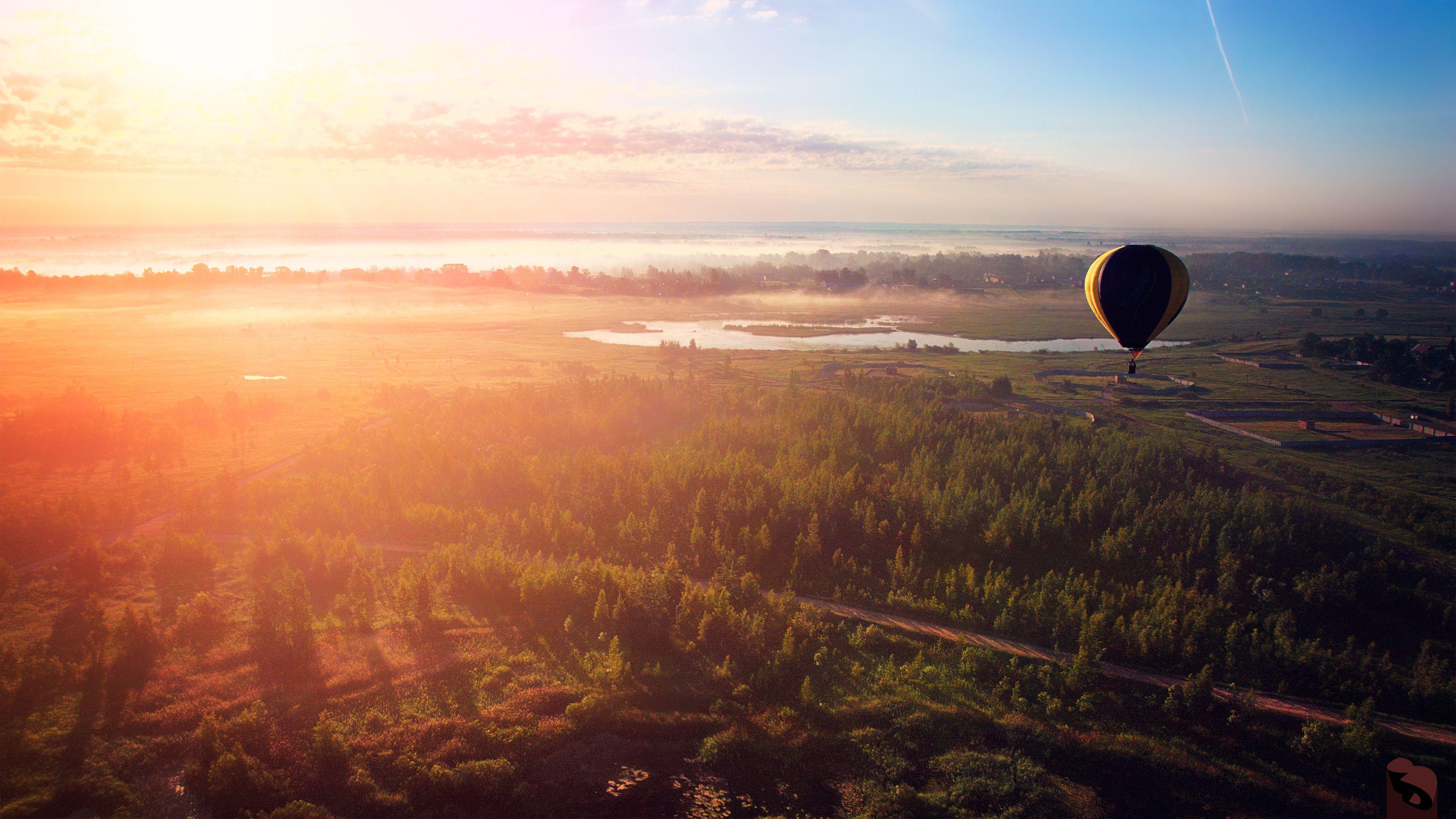 Morning Flight Hot Air Balloon. Nature HD 4k Wallpaper
