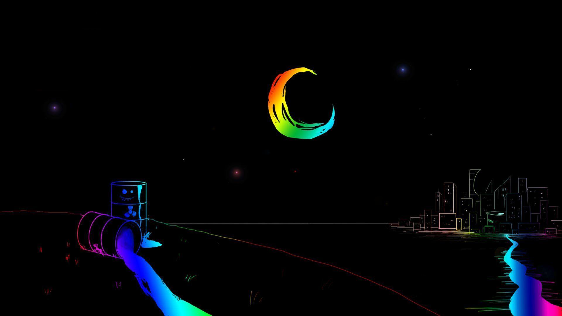 night moon rainbow chemicals tank river town star night moon