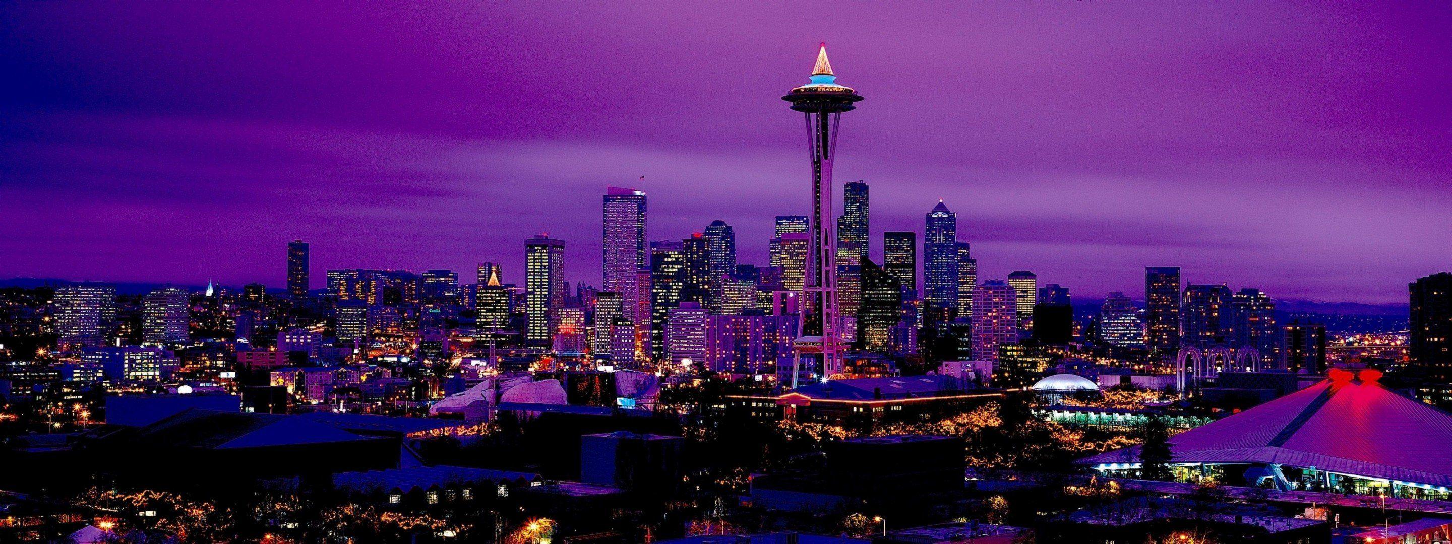 light seattle night town purple HD wallpaper