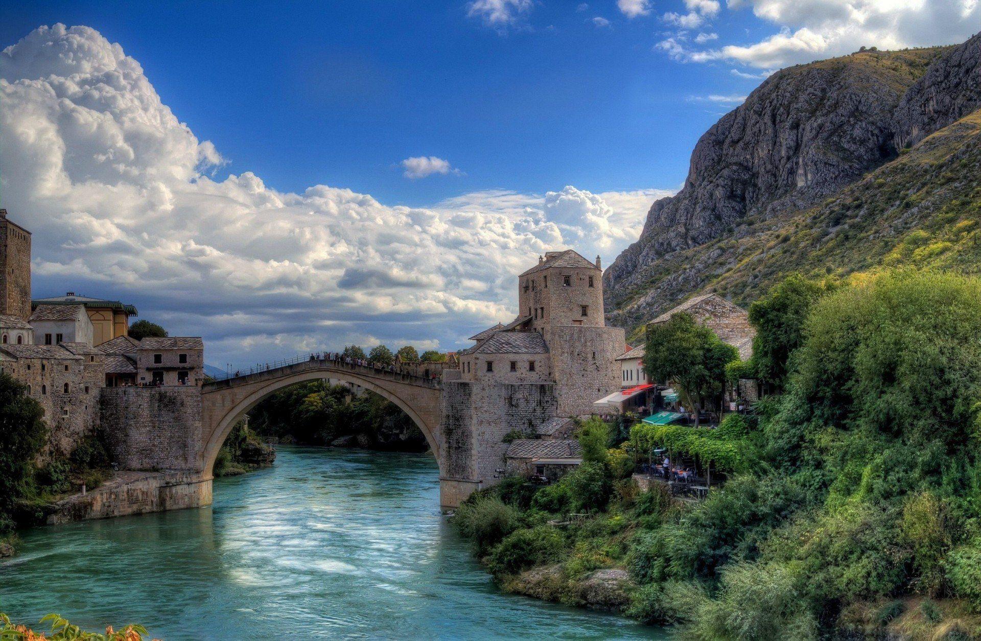 bosnia and herzegovina old bridge river bridge rock mostar bosnia