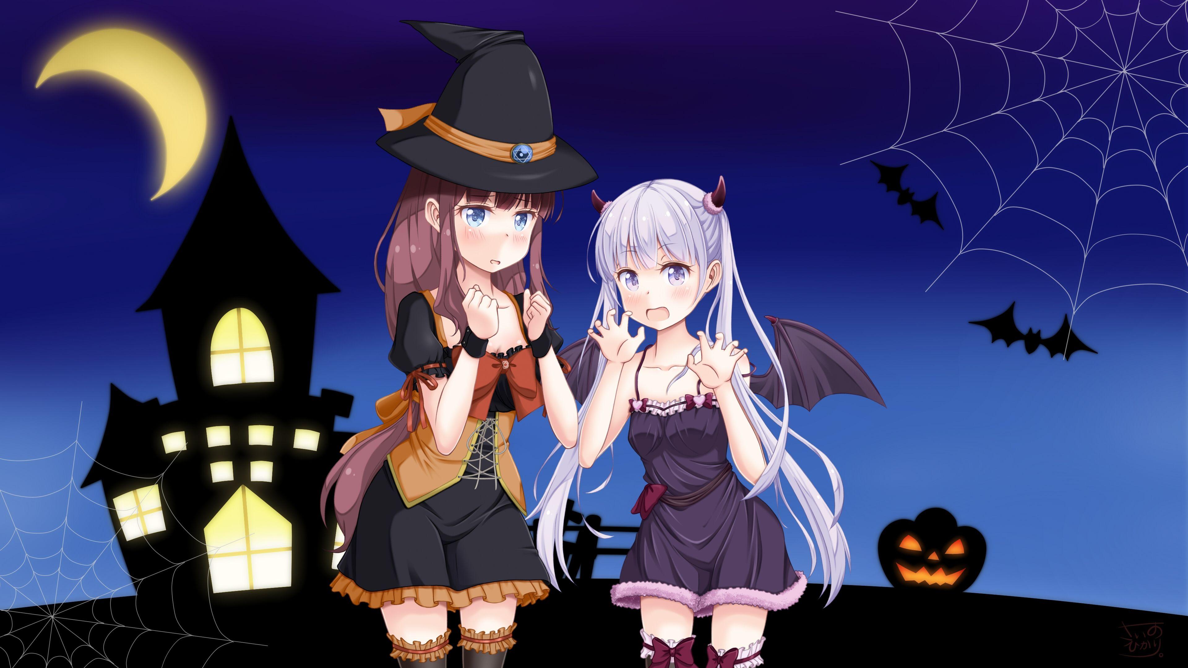 Wallpaper New Game, Suzukaze Aoba, Takimoto Hifumi, Halloween