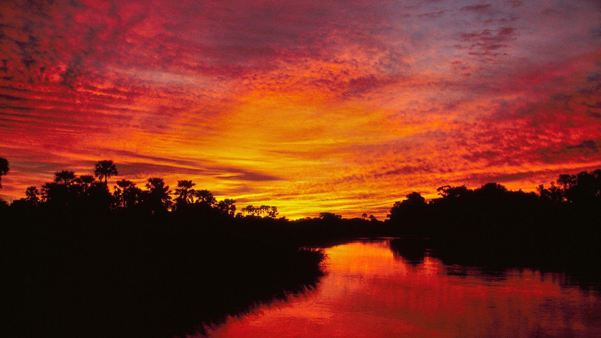 Sunset Delta Botswana wallpaperx1080