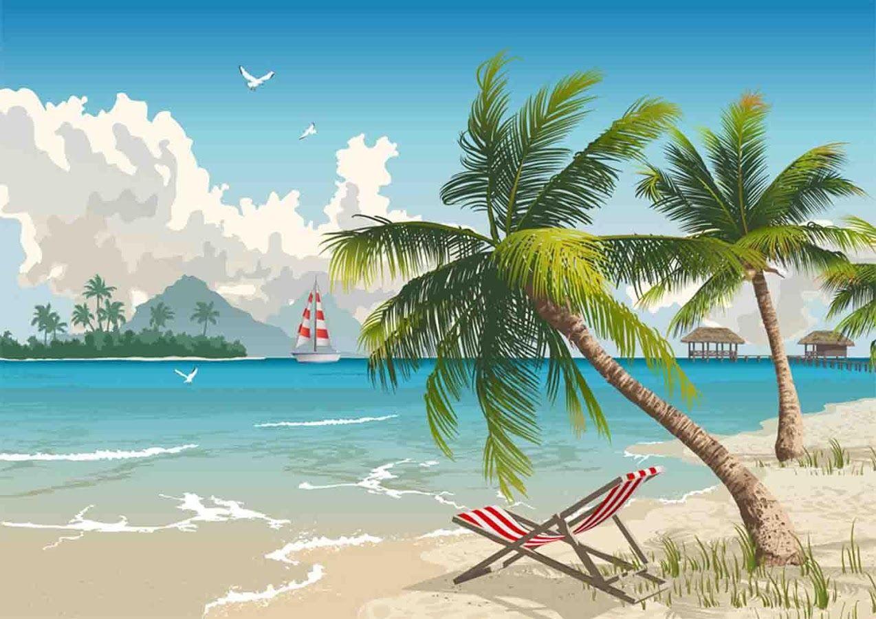 Пляж Мальдивы картинка нарисованная