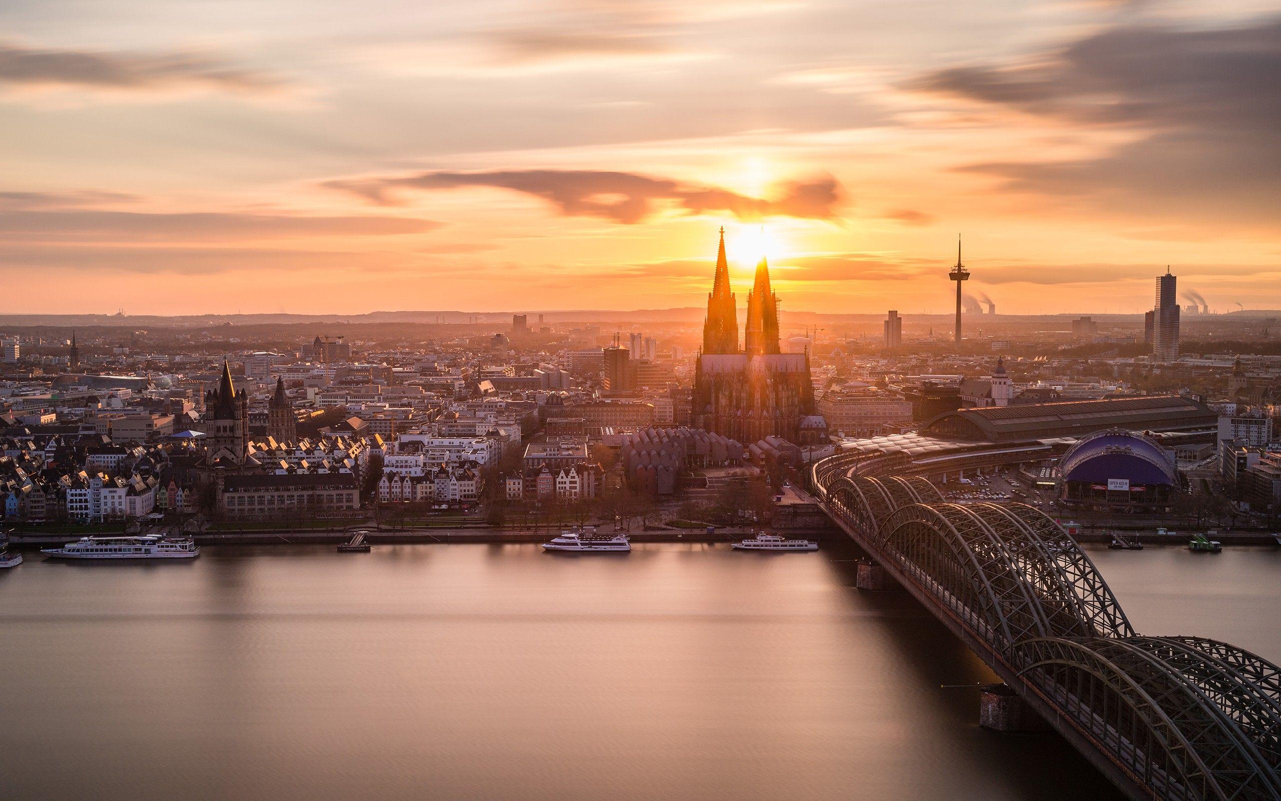 Cologne, Köln, Germany, Sunset, Cologne Cathedral, Rhein