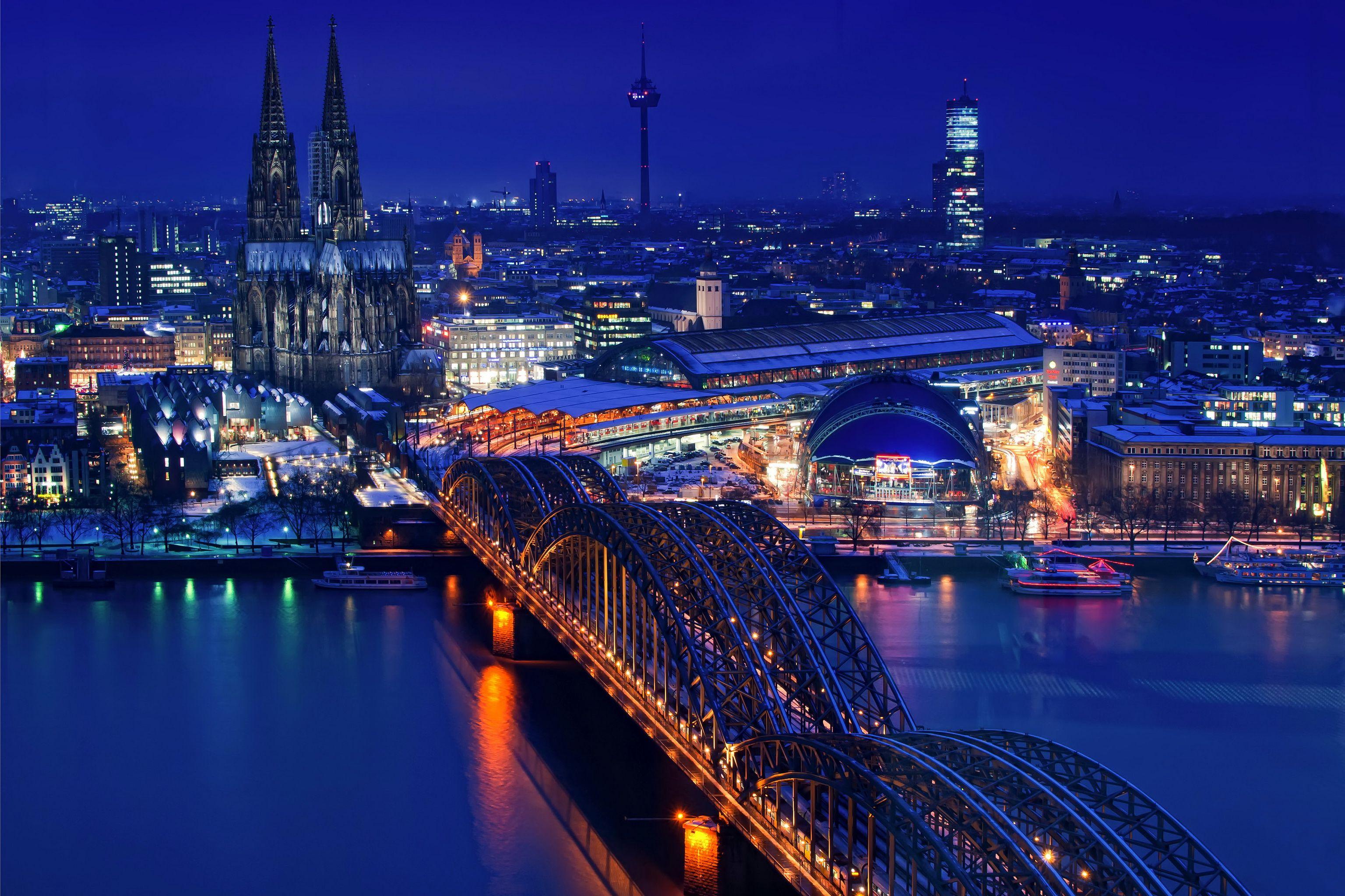 image Cologne Germany Bridges Night Rivers Cities 3072x2048