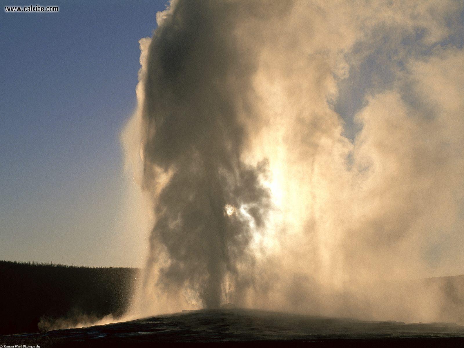 Nature: Old Faithful Geyser At Sunset Yellowstone Wyoming, picture