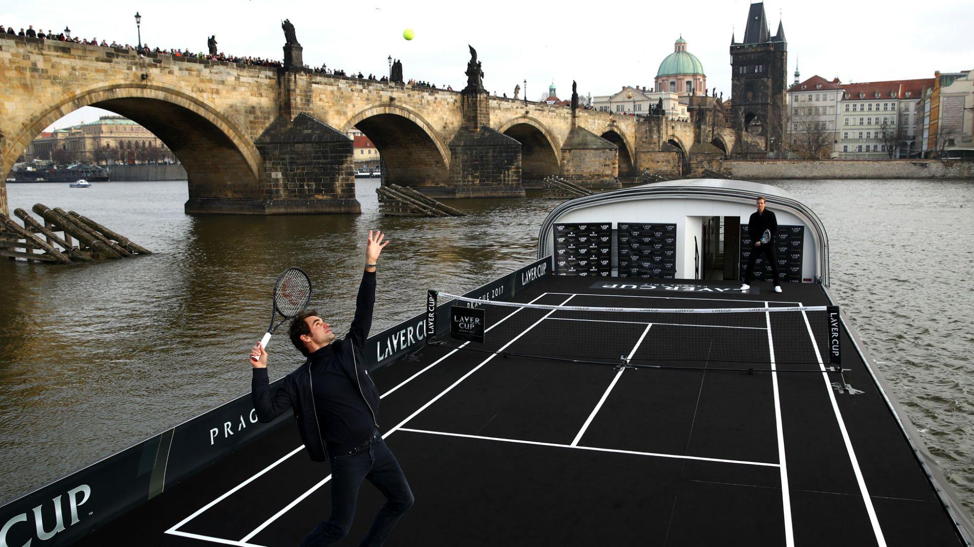 Roger Federer and Tomas Berdych battle it out on a boat in Prague