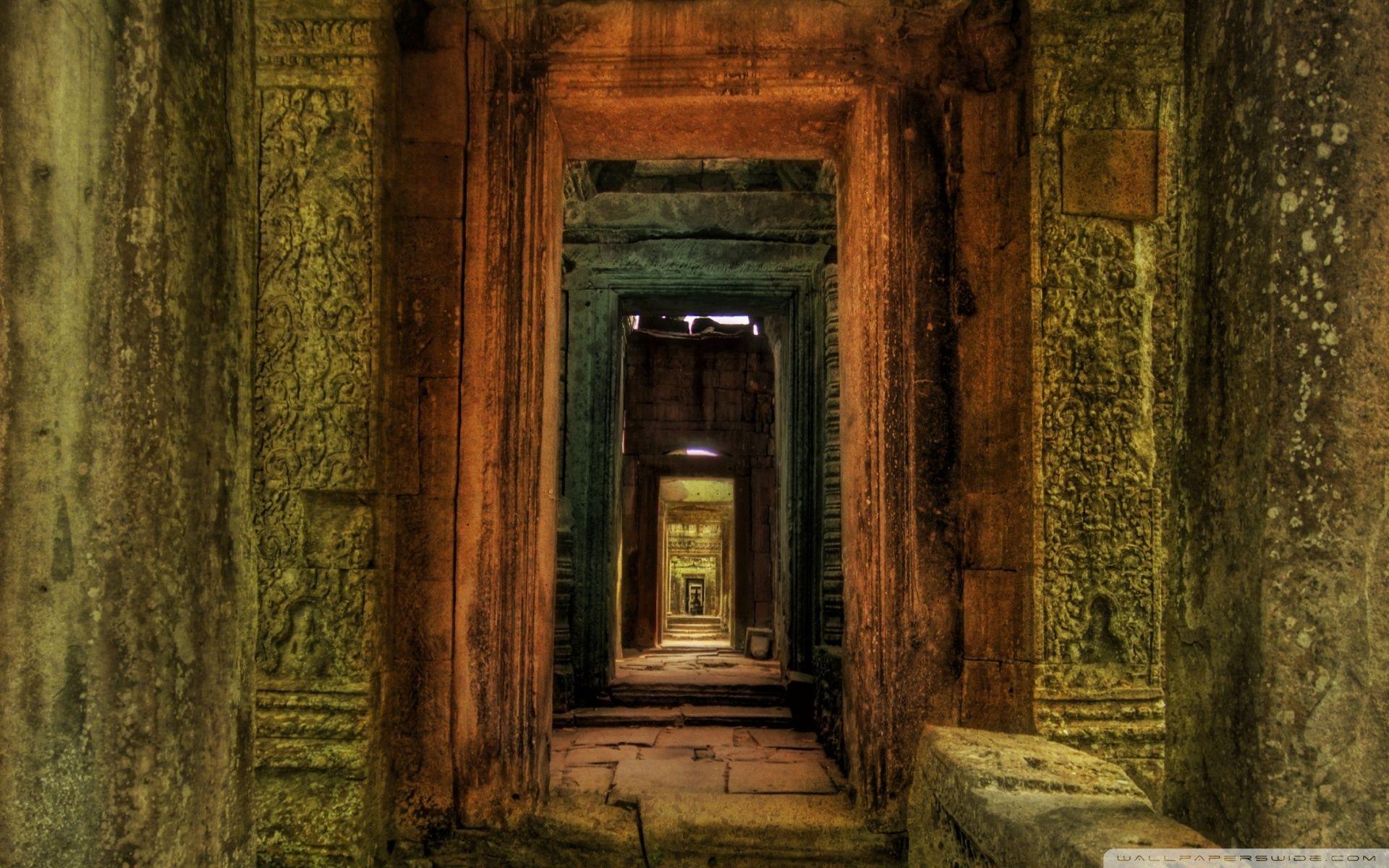 Passageway Inside Temple, Cambodia HD desktop wallpaper, High