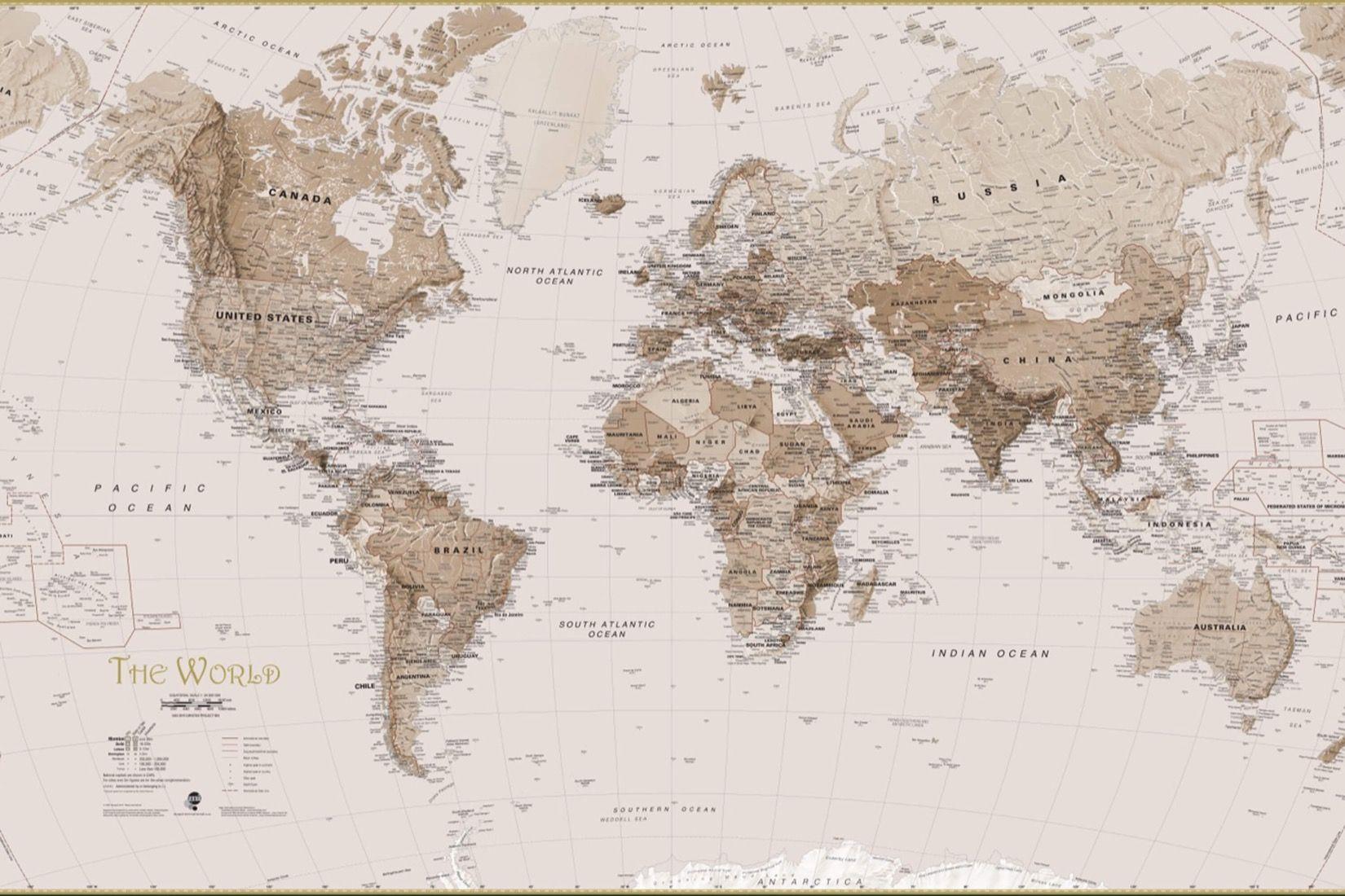 Earth Tone World Map Mural Wallpaper