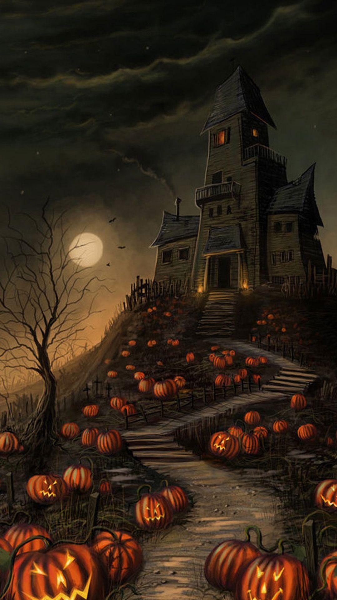 Halloween Haunted House Pumpkin Android Wallpaper free download