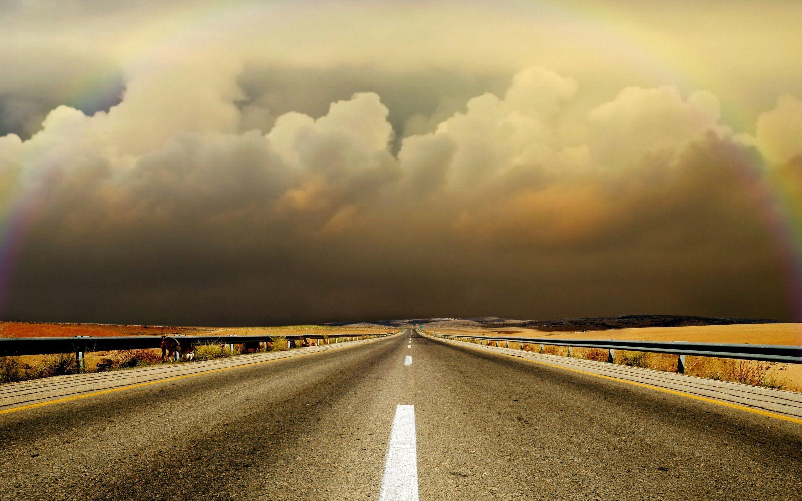 Clouds landscapes highways roads wallpaperx1600