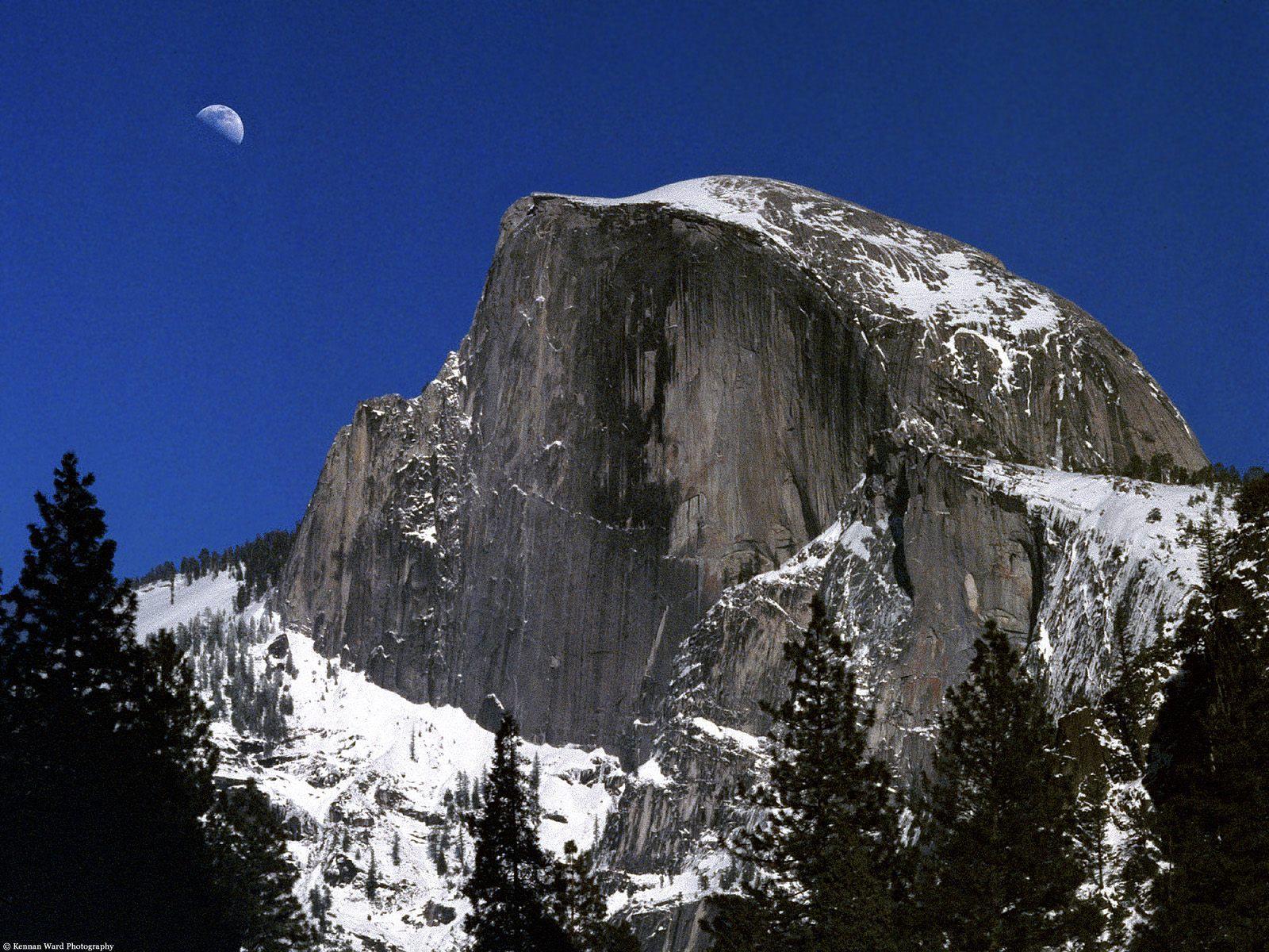Moonrise over Half Dome Yosemite California widescreen wallpaper