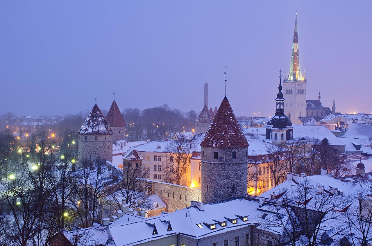 Image Tallinn Estonia Winter night time Cities Building
