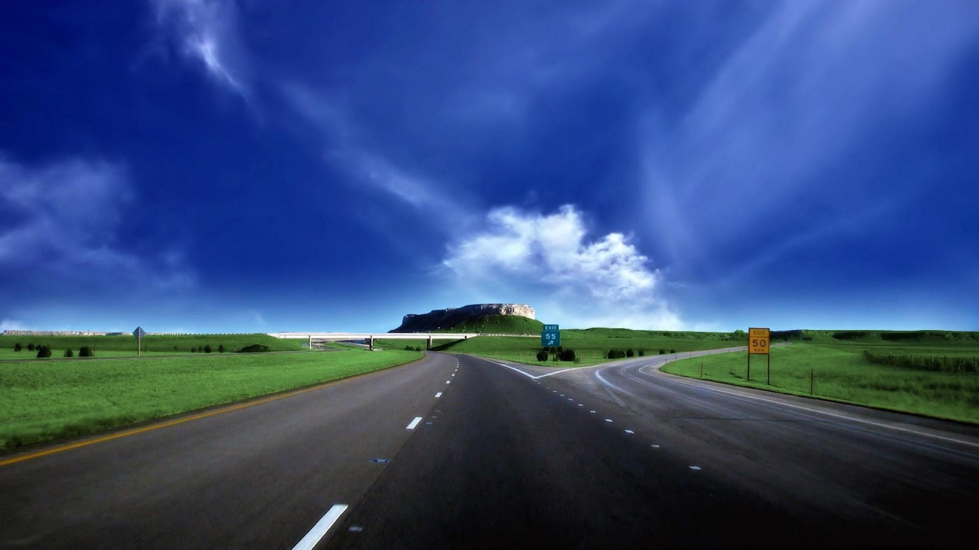 Sky: Exit Highway Skies Clouds Signs Free Desktop Wallpaper for HD