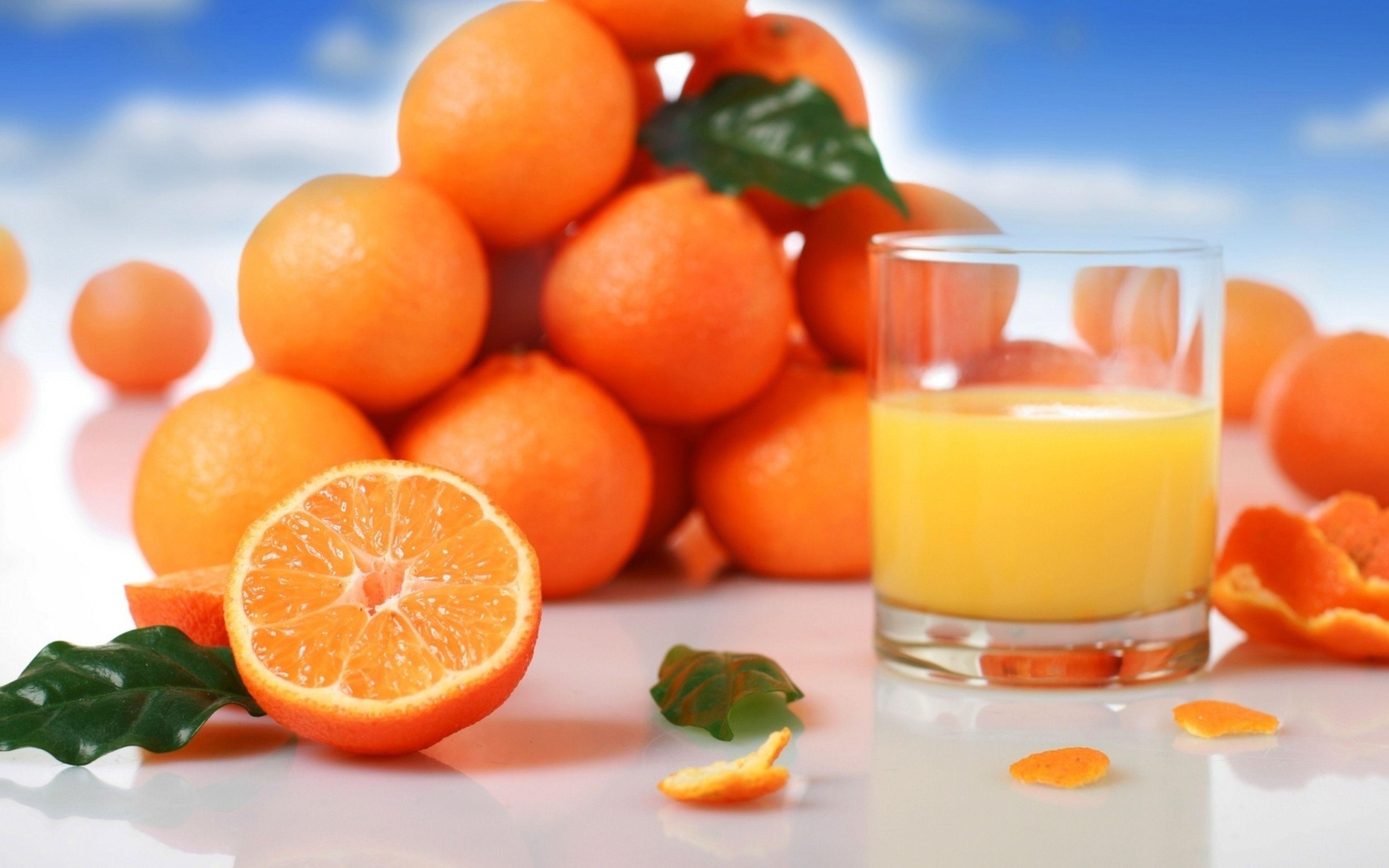 Download Wallpaper 3840x2400 Oranges, Fruit, Glass, Fresh Ultra HD