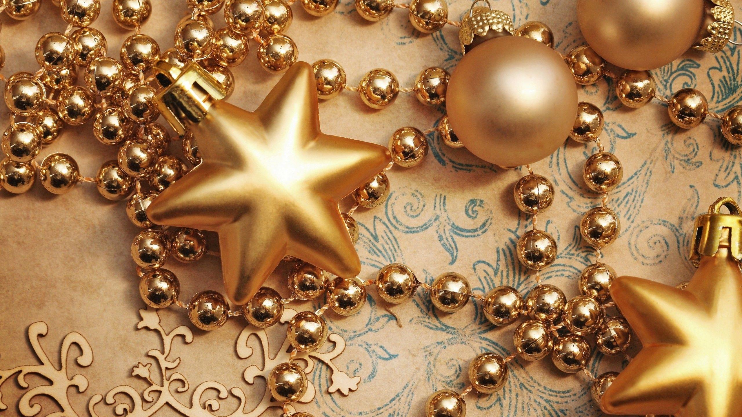 Stars, Christmas, gold, beads, beads, Christmas Wallpaper