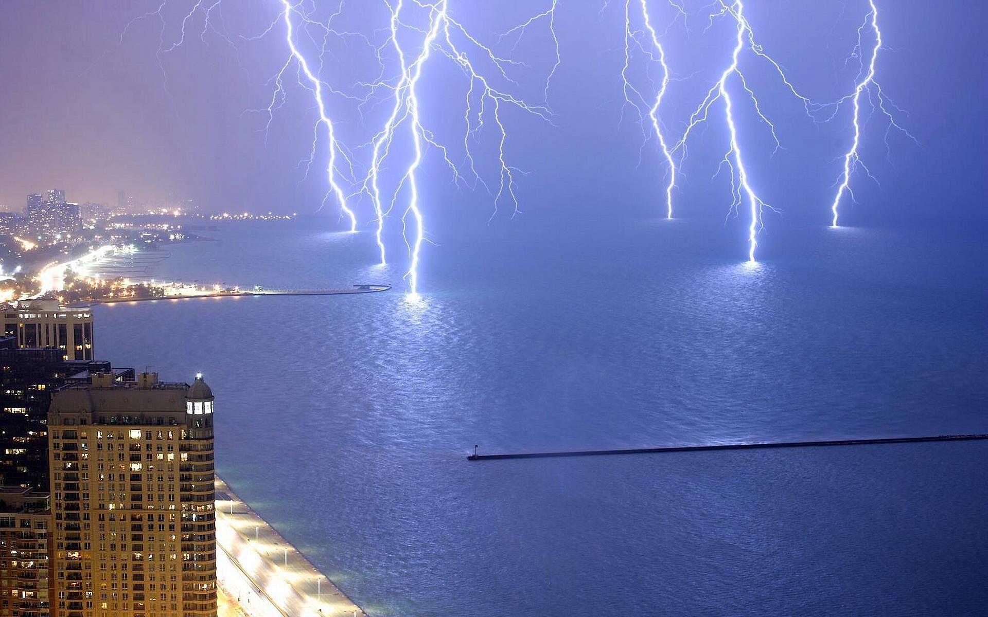 Lightning Strikes On Lake Michigan