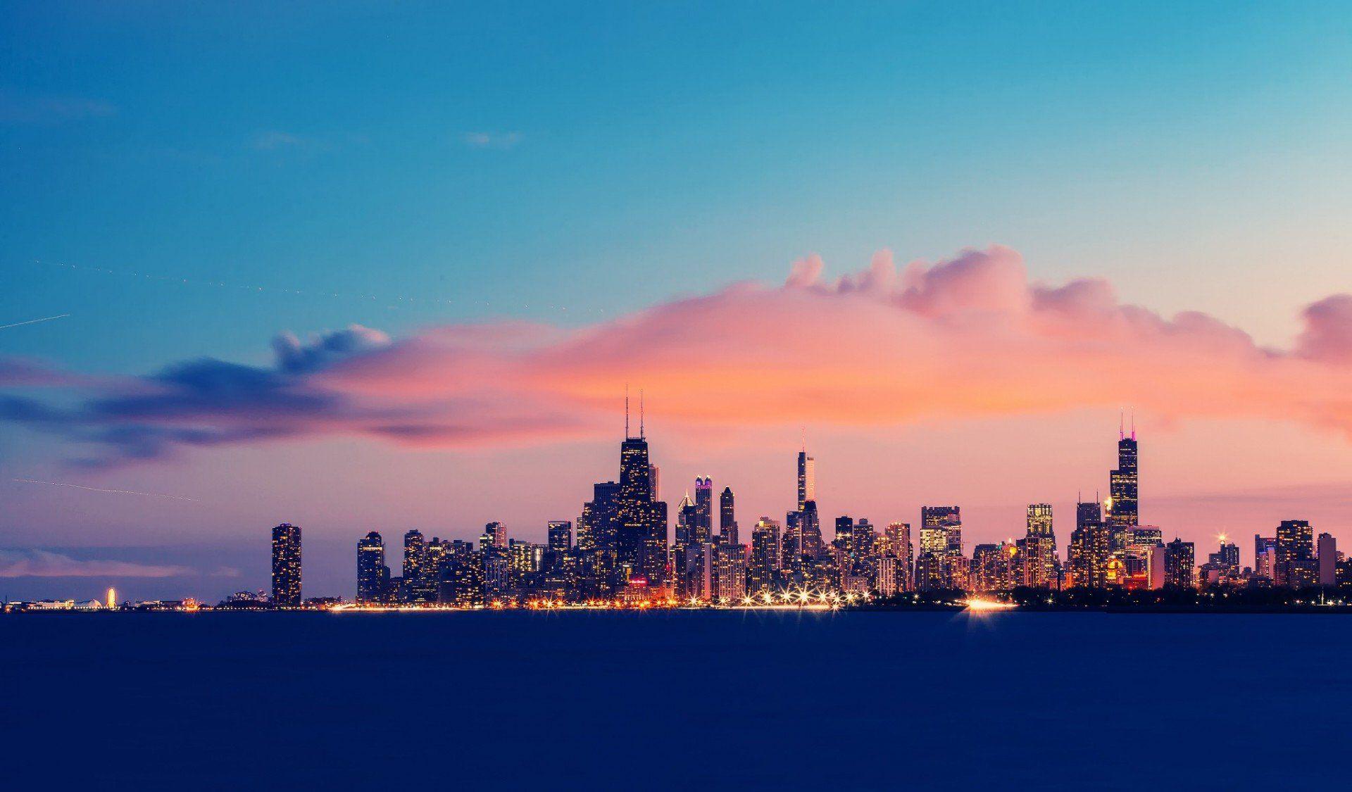 lake michigan night chicago sunset clouds illinois sky united