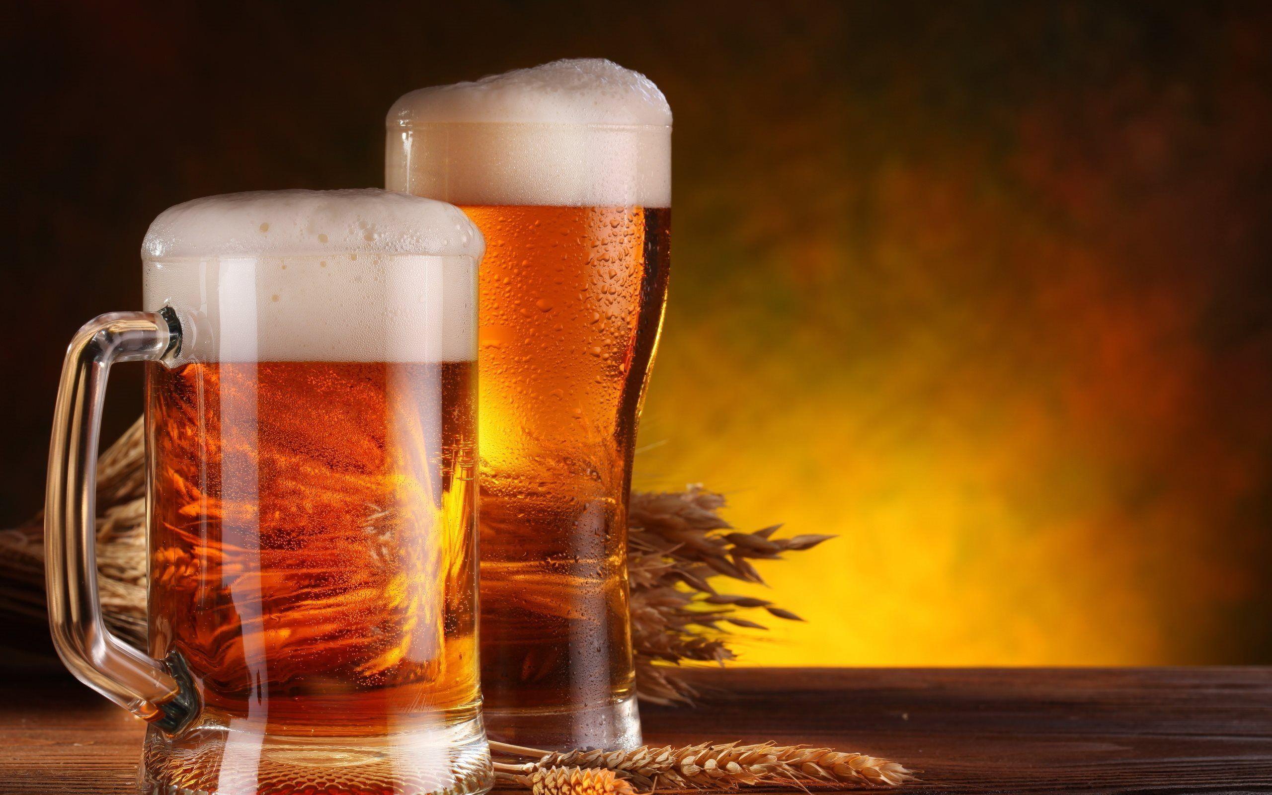 Download wallpaper beer, glasses of beer, hops for desktop