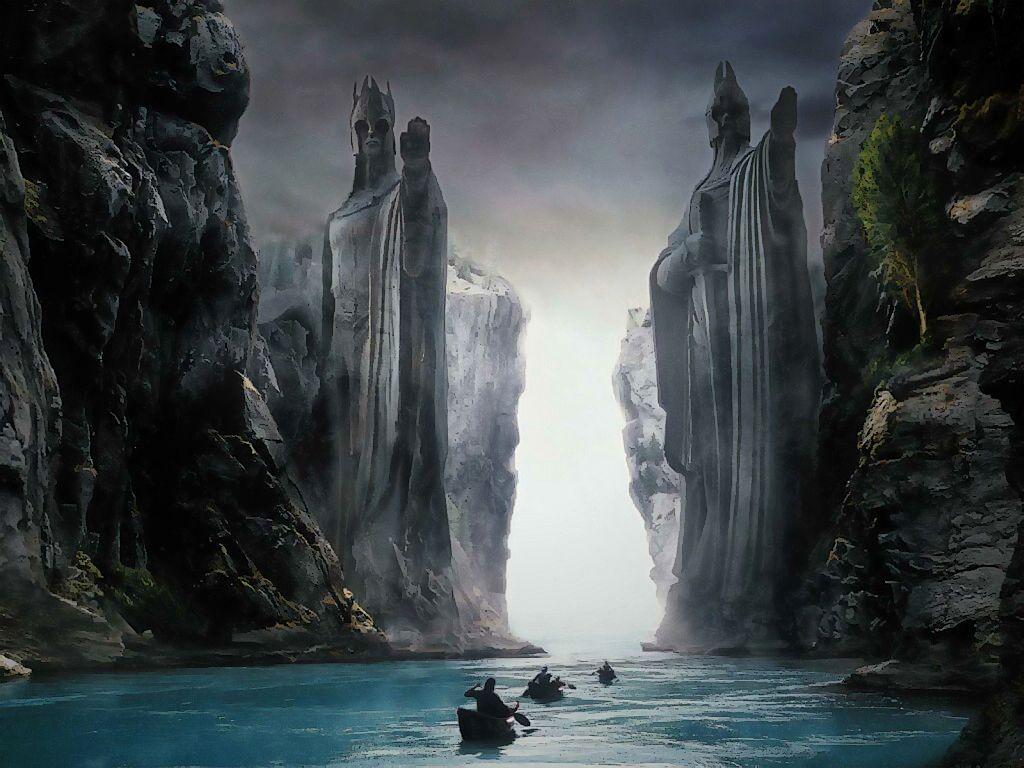 This wallpaper depicts the Argonath, the ancient statues