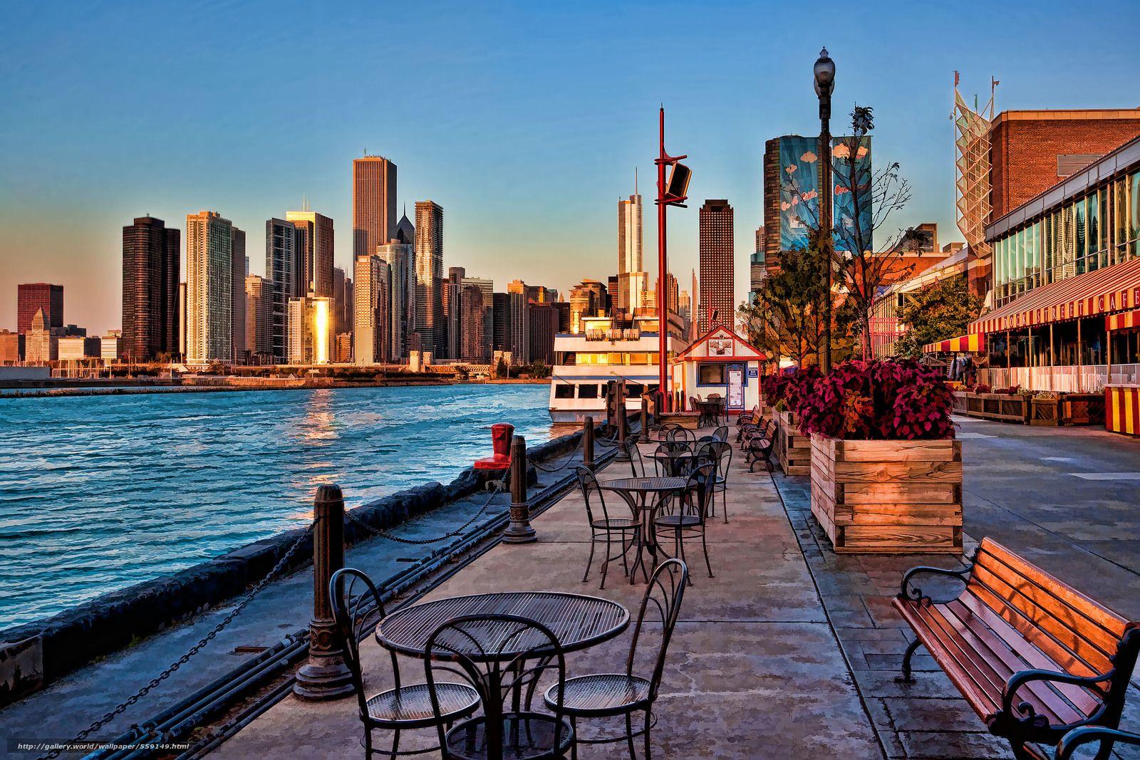 Download wallpaper Navy Pier, sunrise, chicago free desktop
