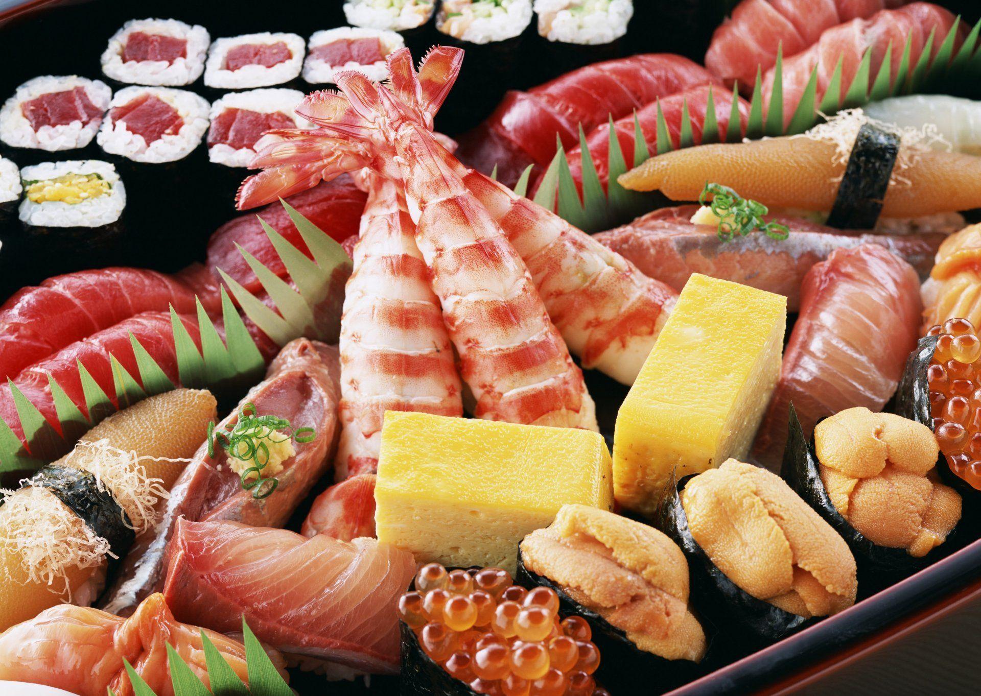 dishes japanese food seafood shrimp rolls cheese caviar HD wallpaper