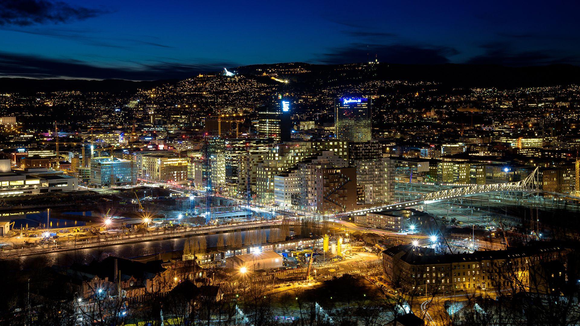 Wallpaper Norway Megalopolis Oslo night time Cities 1920x1080