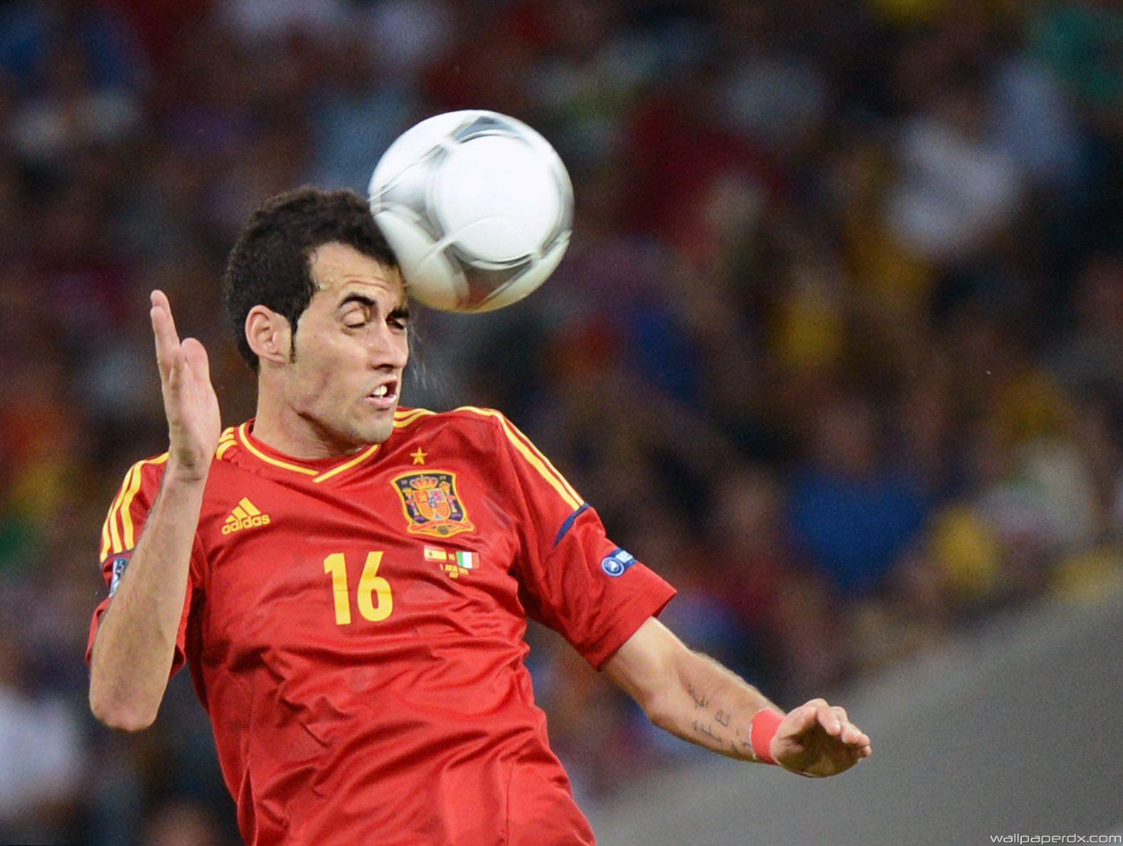 best football player of barcelona sergio busquets strikes with his
