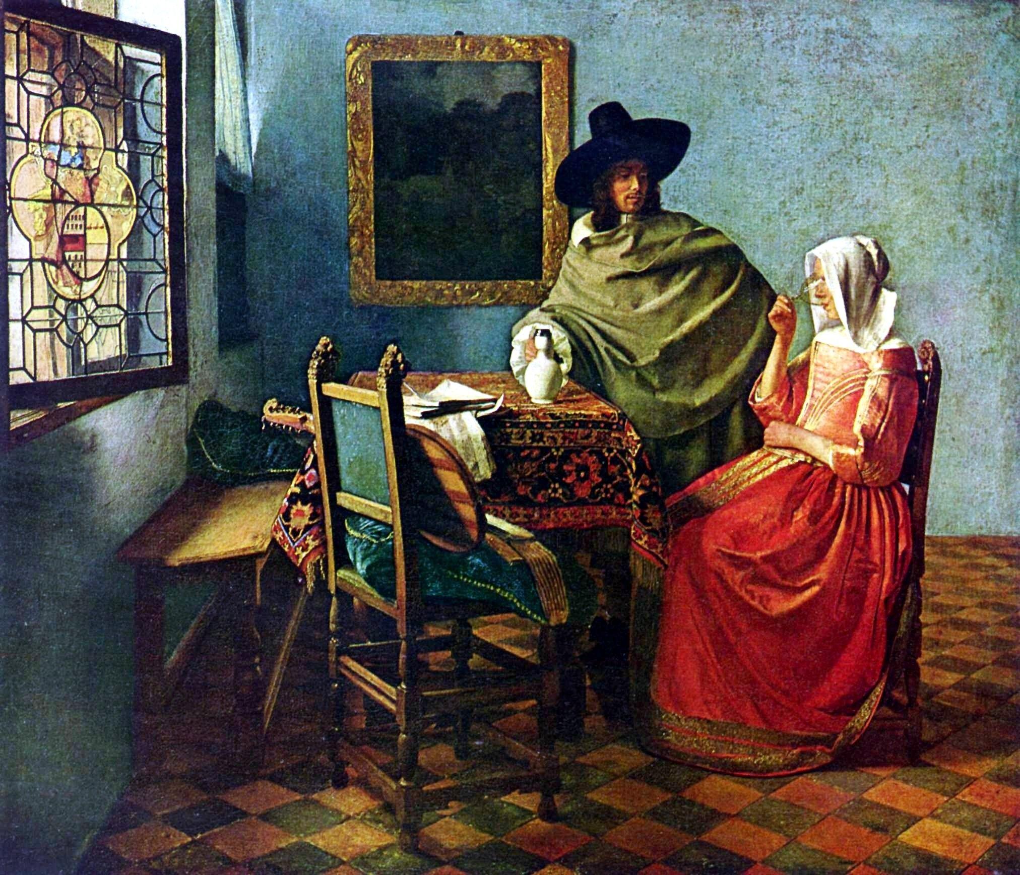 A Lady Drinking and a Gentleman by Johannes Vermeer. Johannes