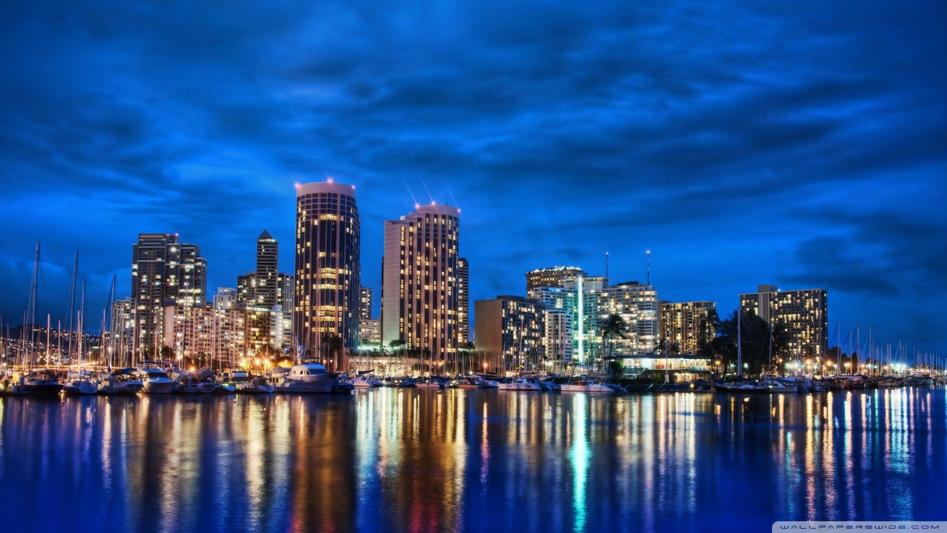 Waikiki Skyline At Night HD desktop wallpaper, High Definition