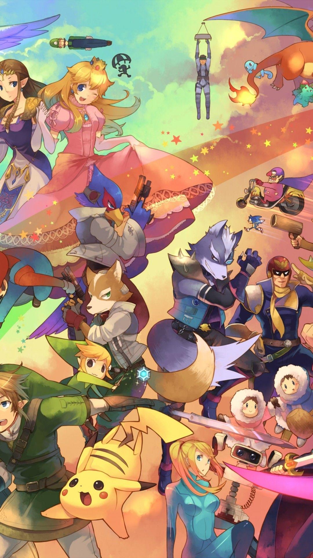 Download 1080x1920 Anime Crossover, Zelda, Pikachu, Pokemon, Mario
