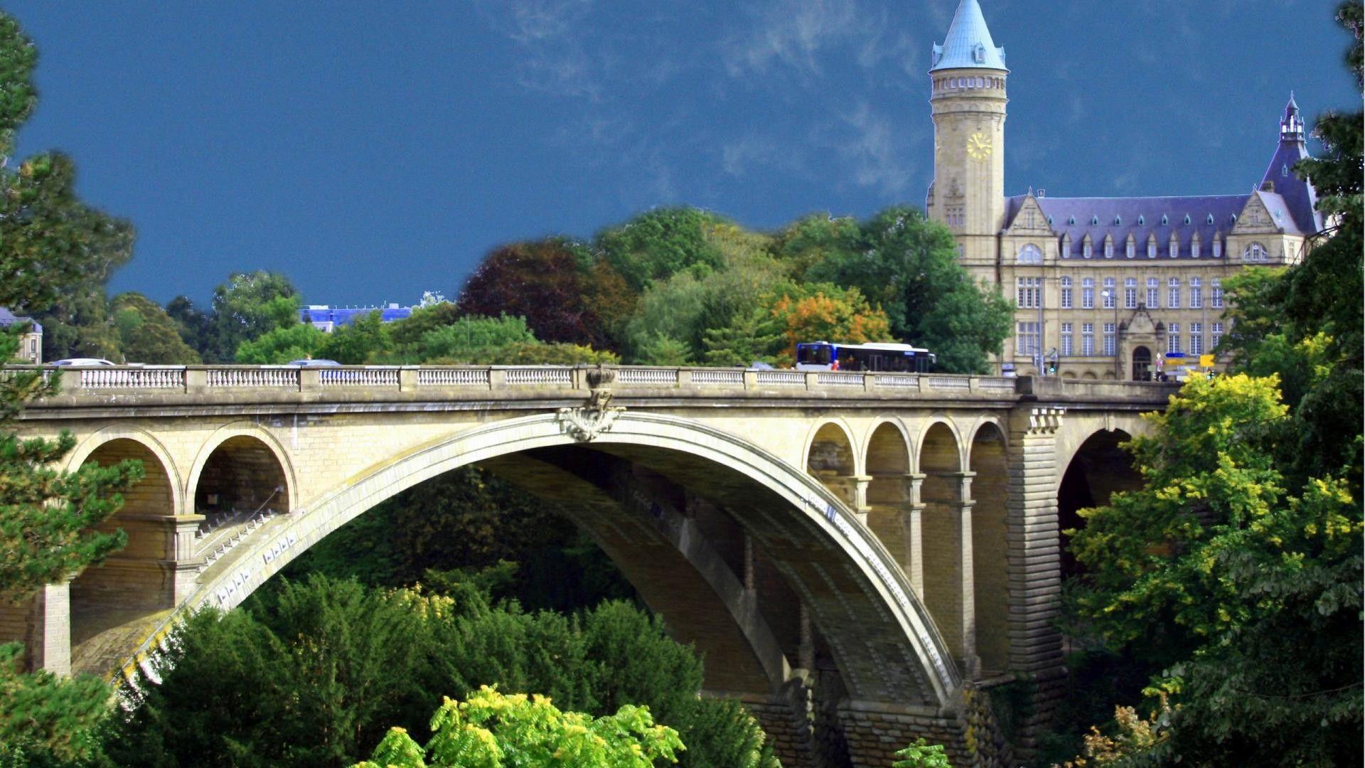 Bridges: Beautiful Arched Bridge Luxembourg Church Arch Trees High