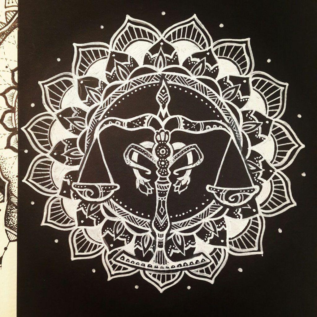 Libra Zodiac Sign Mandala on Black by elenoosh. tattooed
