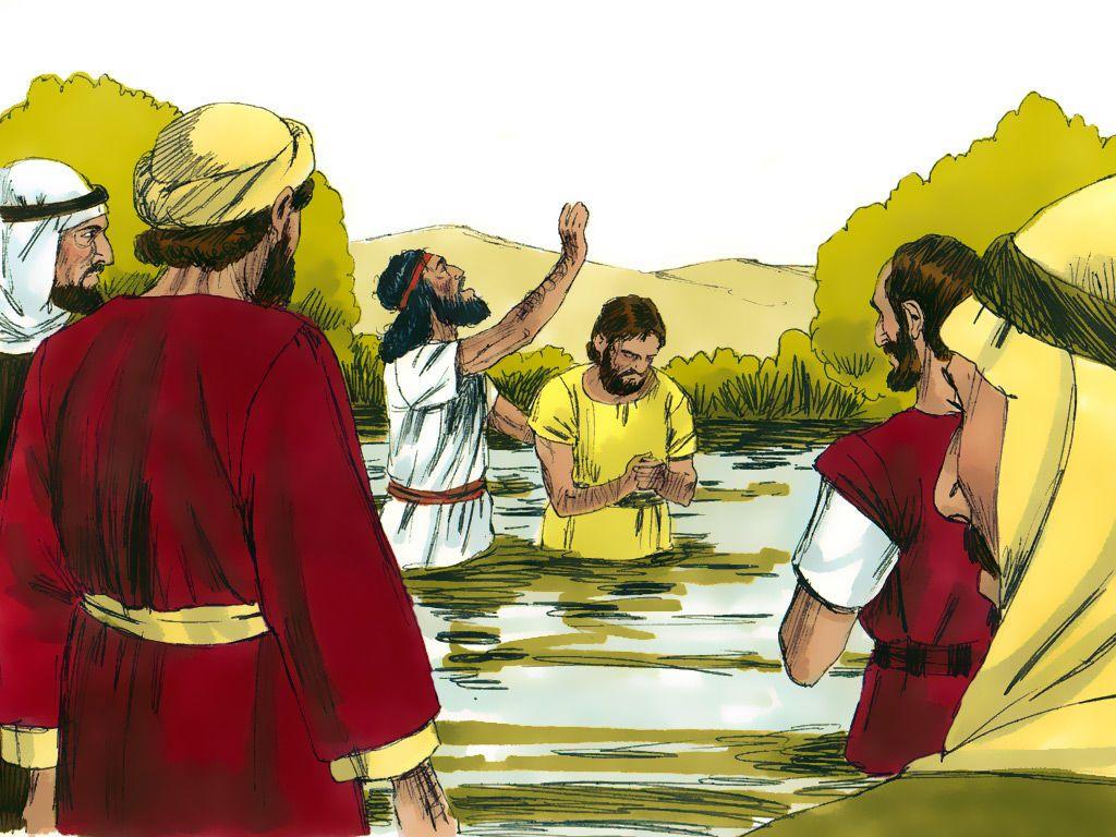 Free Bible image: John baptises Jesus. Matthew 3:1- Mark 1:1