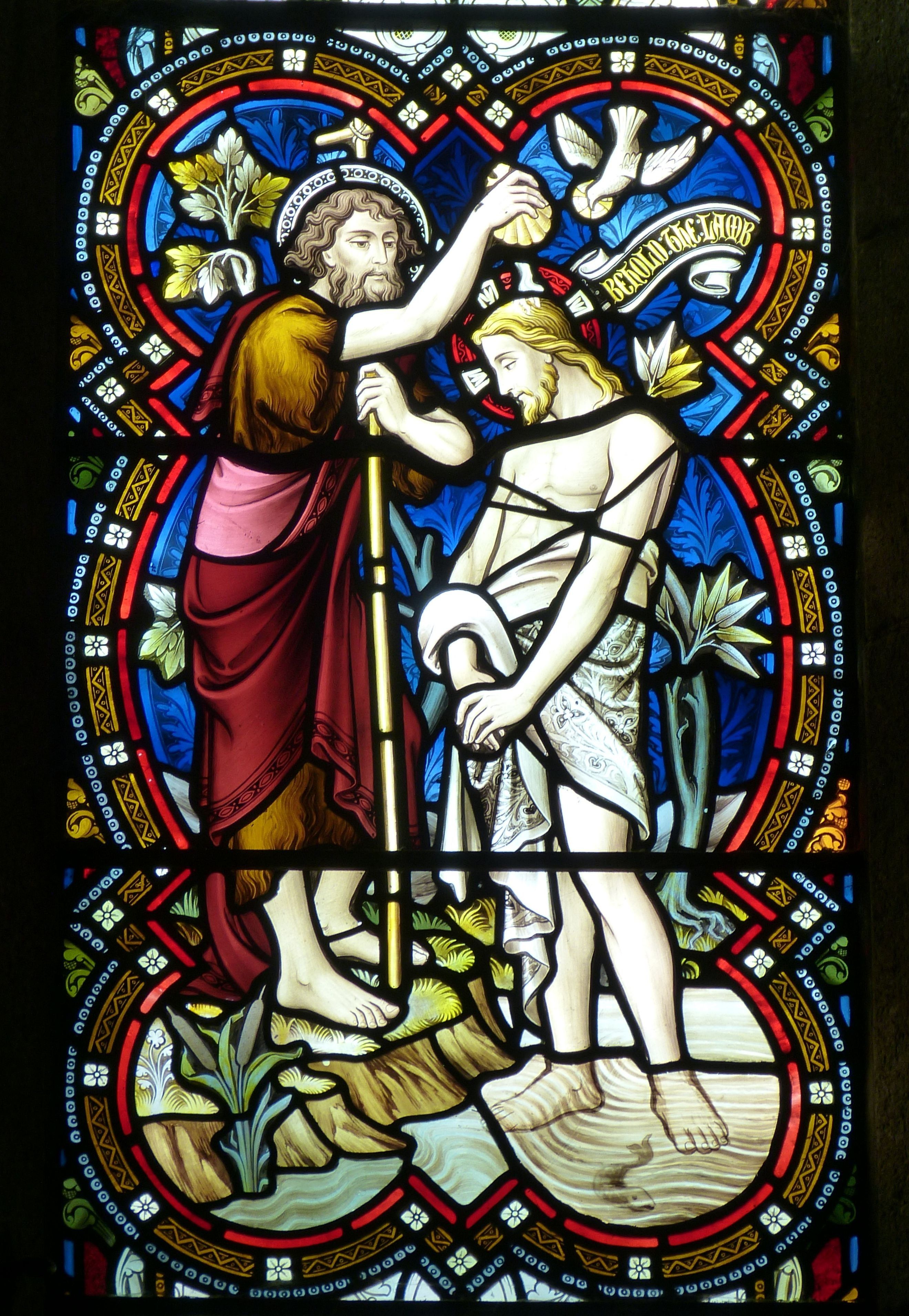 jesus christ baptism stained glass window free image